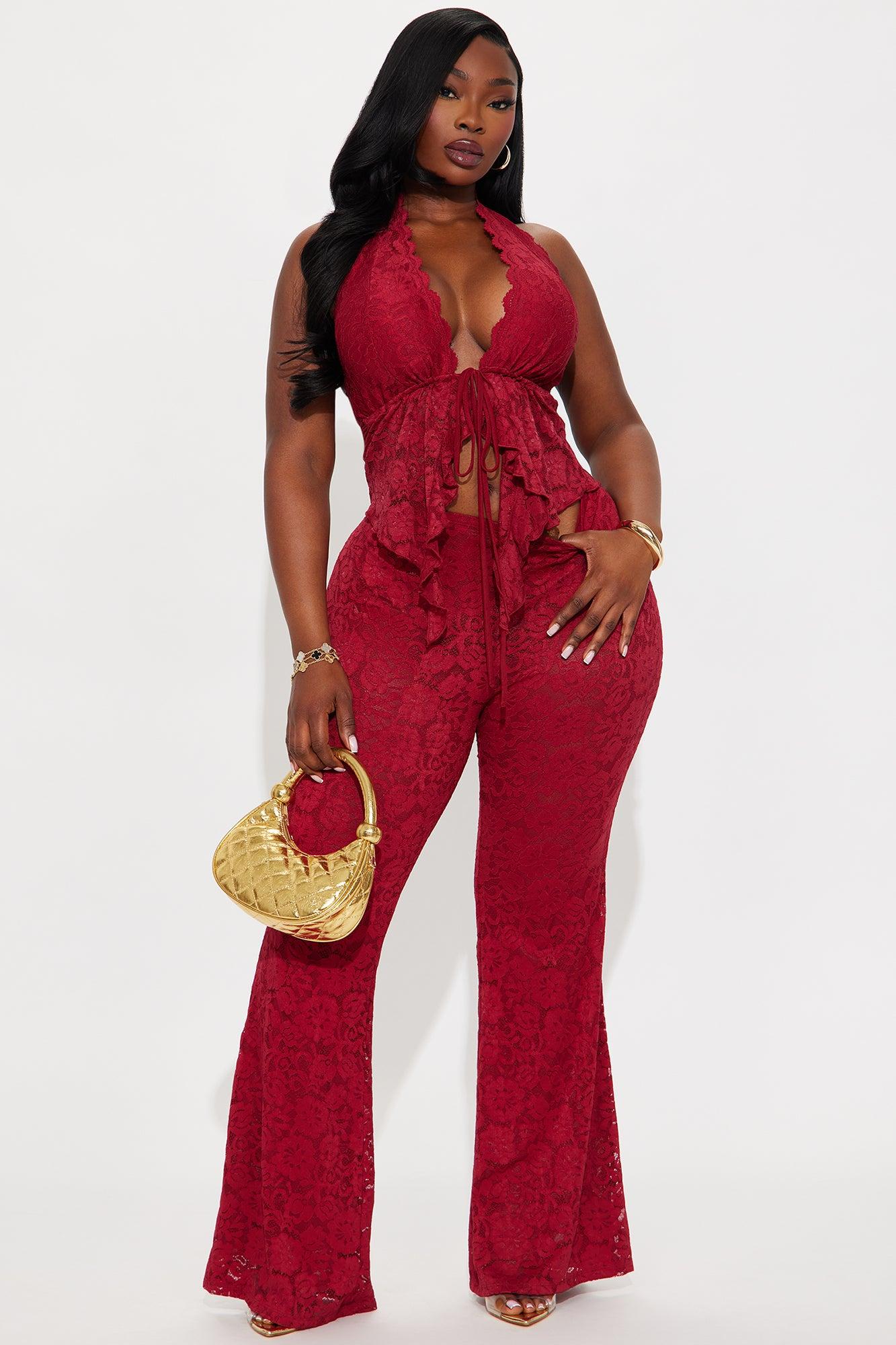 Violetta Lace Pant Set - Burgundy Female Product Image