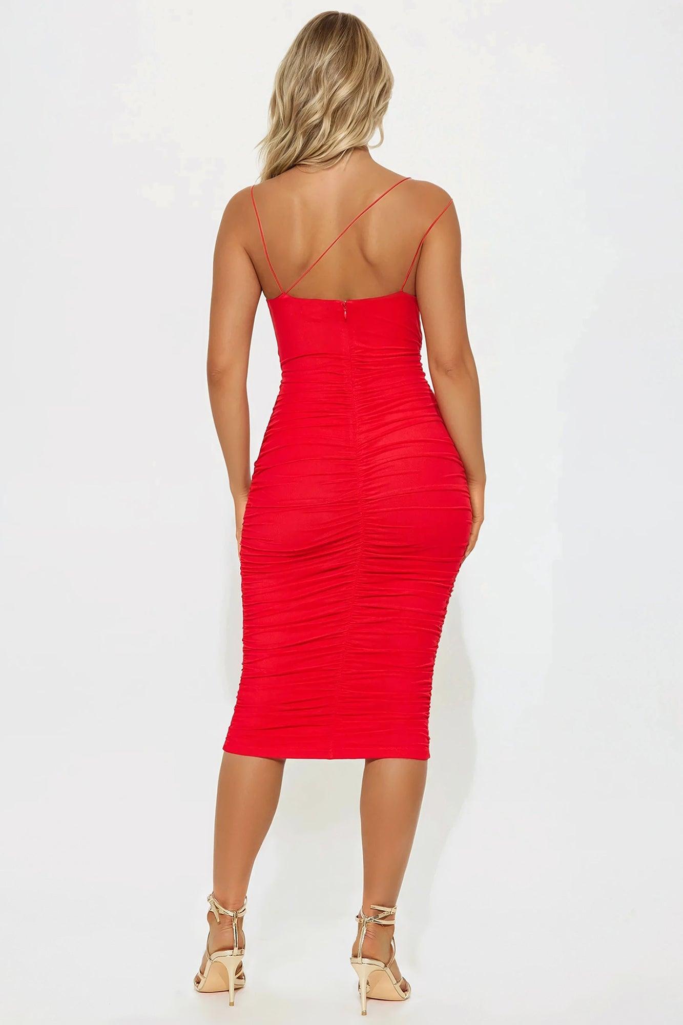 Show Off Mesh Midi Dress - Tomato Red Product Image