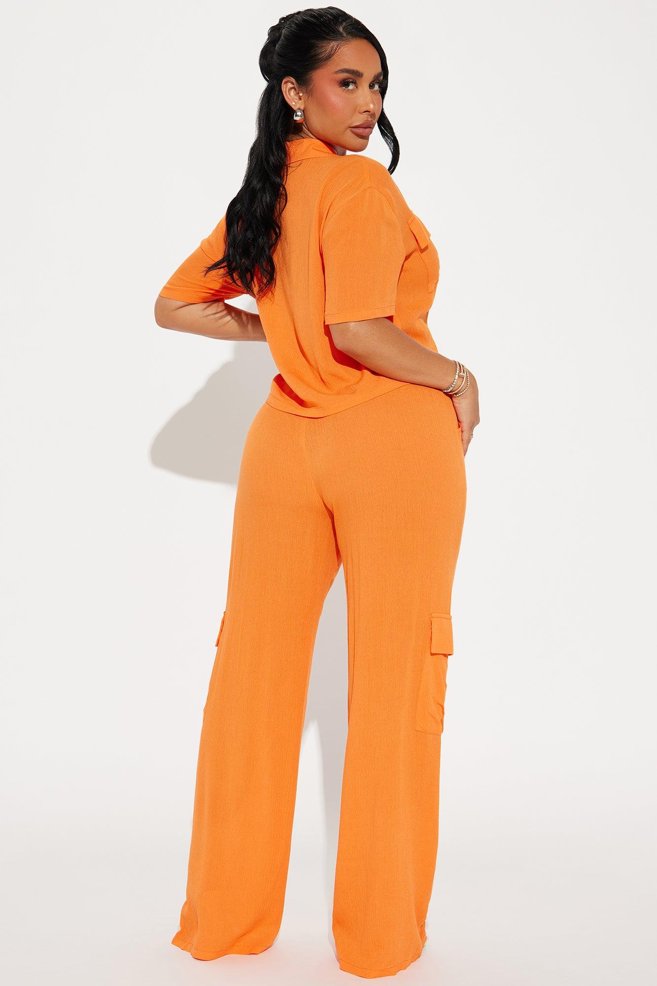 Breezy Paradise Linen Cover Up Cargo Pants Set - Orange Product Image