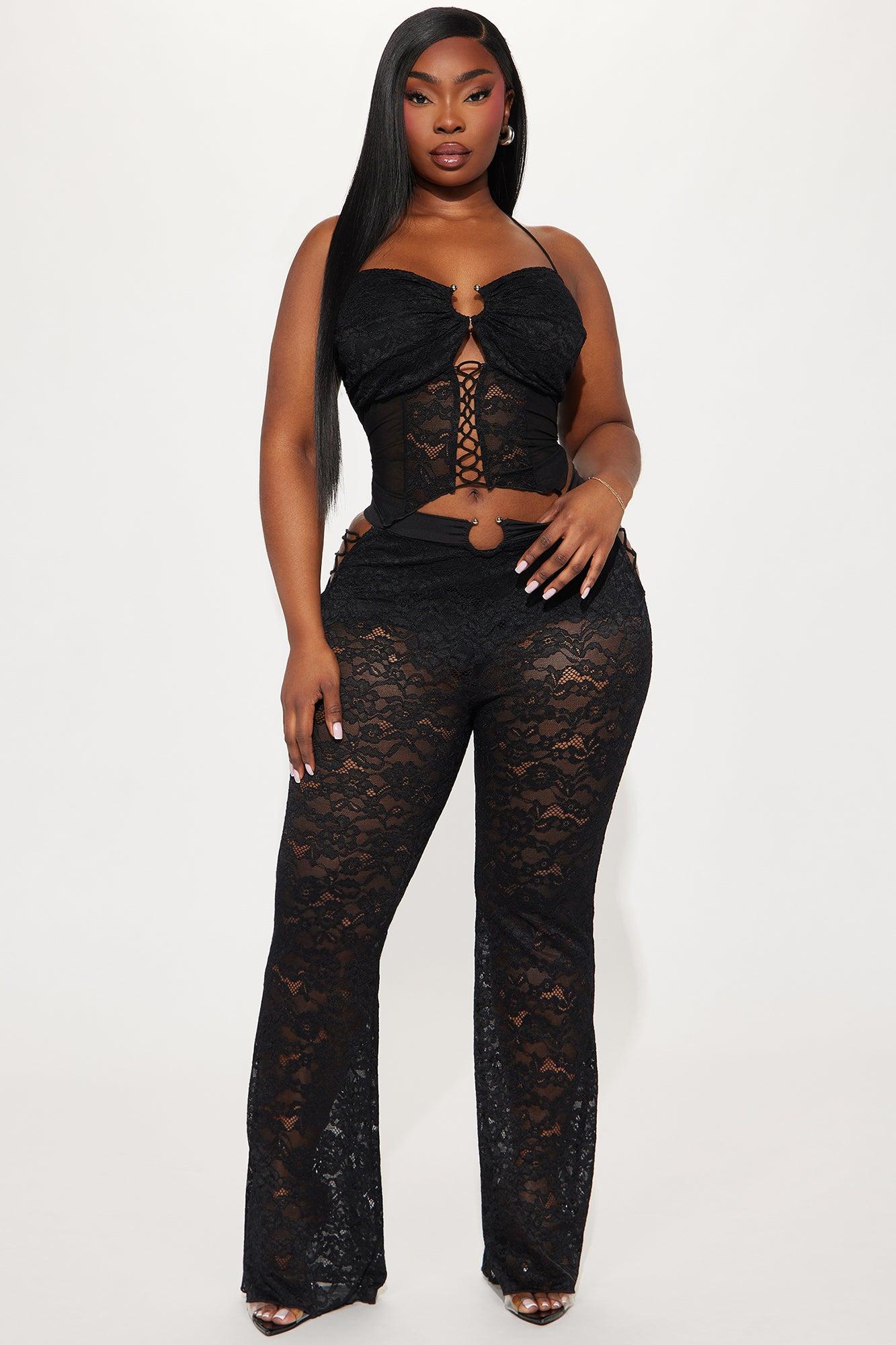 Hot Moves Lace Pant Set - Black Product Image