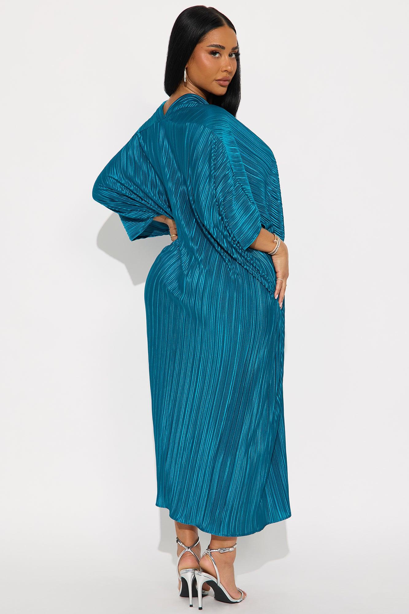 Isa Plisse Maxi Shirt Dress - Teal Female Product Image