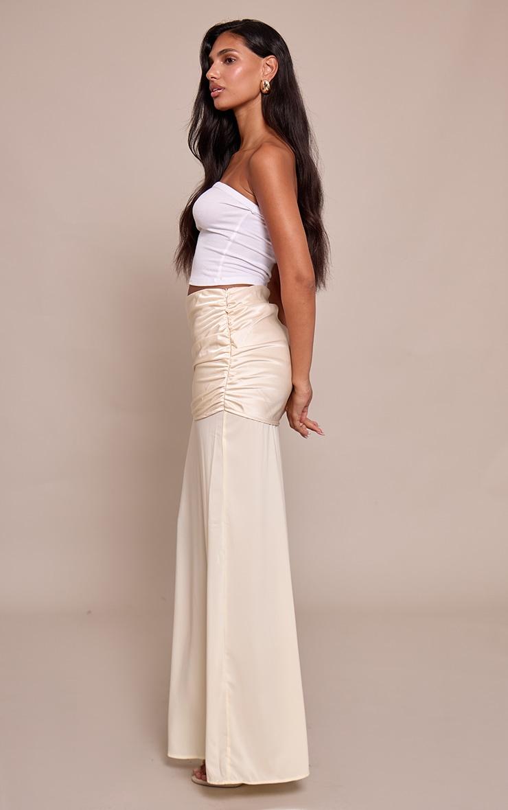 Cream Satin Overlay Chiffon Maxi Skirt Product Image