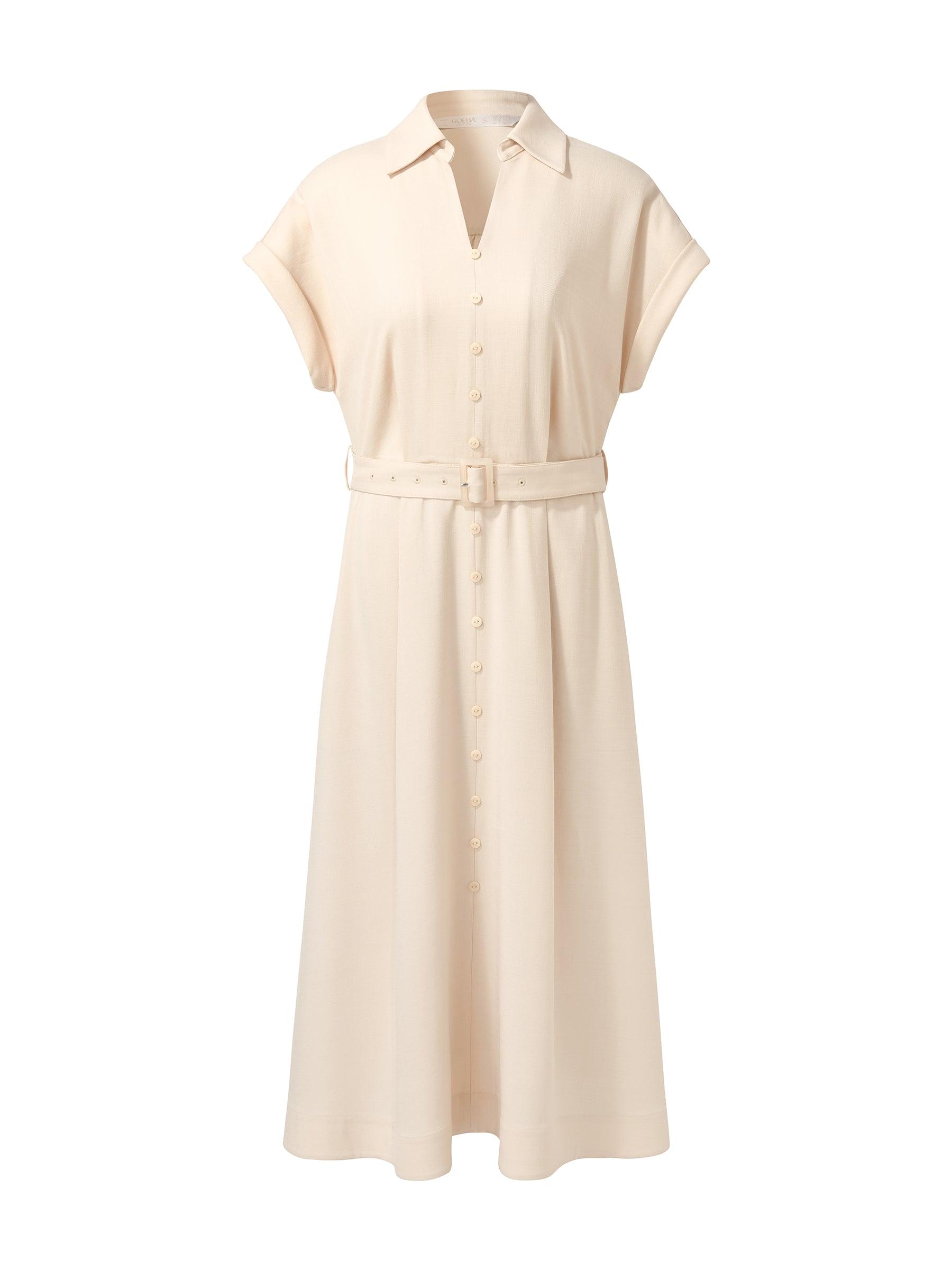 100% Acetate V-Neck Women Maxi Dress With Belt Product Image