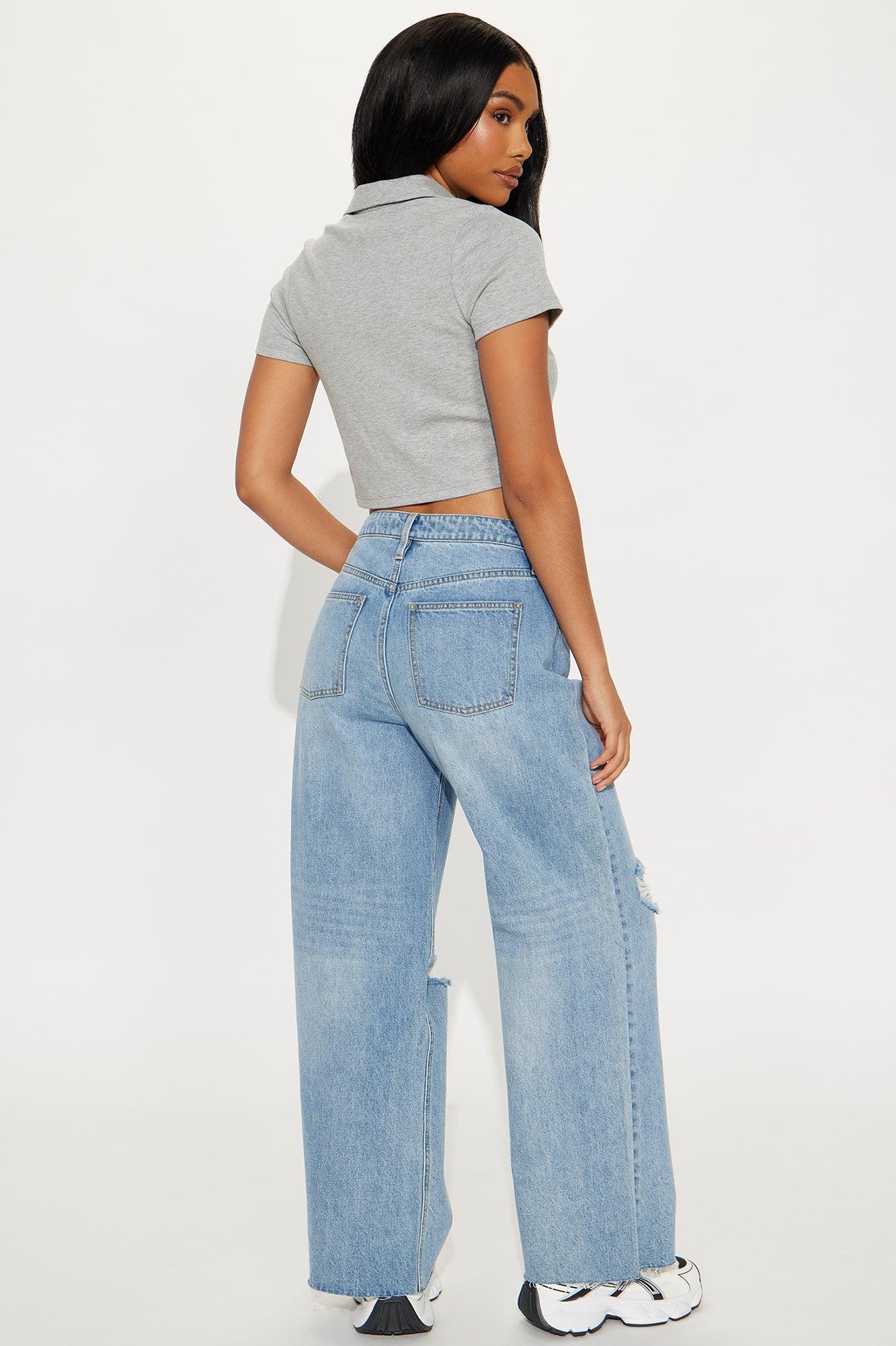 Petite Tough Love Baggy Ripped Straight Leg Jean - Medium Wash Female Product Image