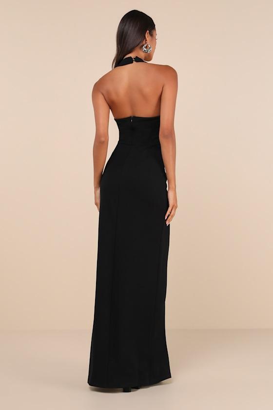 Unforgettable Composure Black Asymmetrical Halter Maxi Dress Product Image