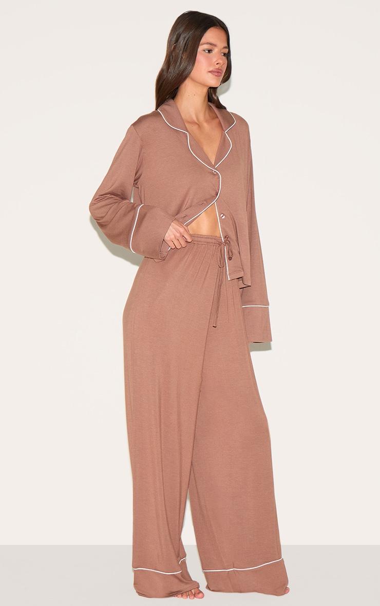 Mocha Modal Piping Long Pj Set Product Image
