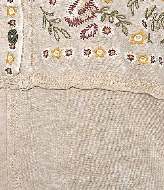 Reba Sedona Scoop Neck Long Sleeve Embroidered Henley Tee Product Image