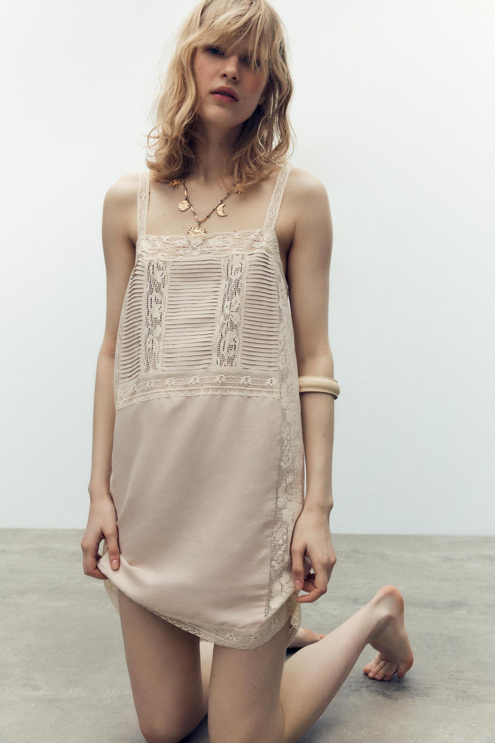 PLEATED LACE STRAP DRESS Product Image