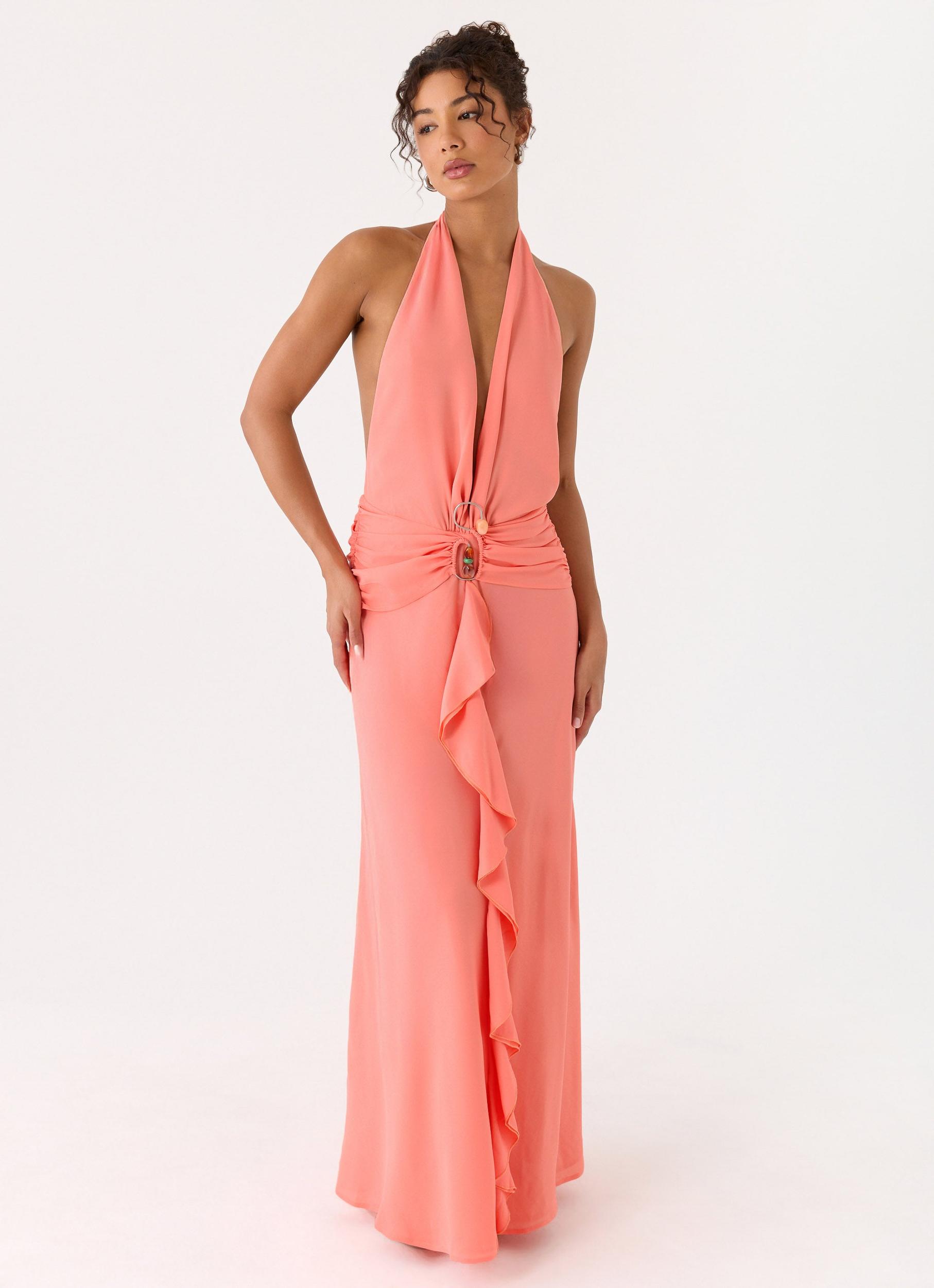 Attina Halter Maxi Dress - Coral Product Image