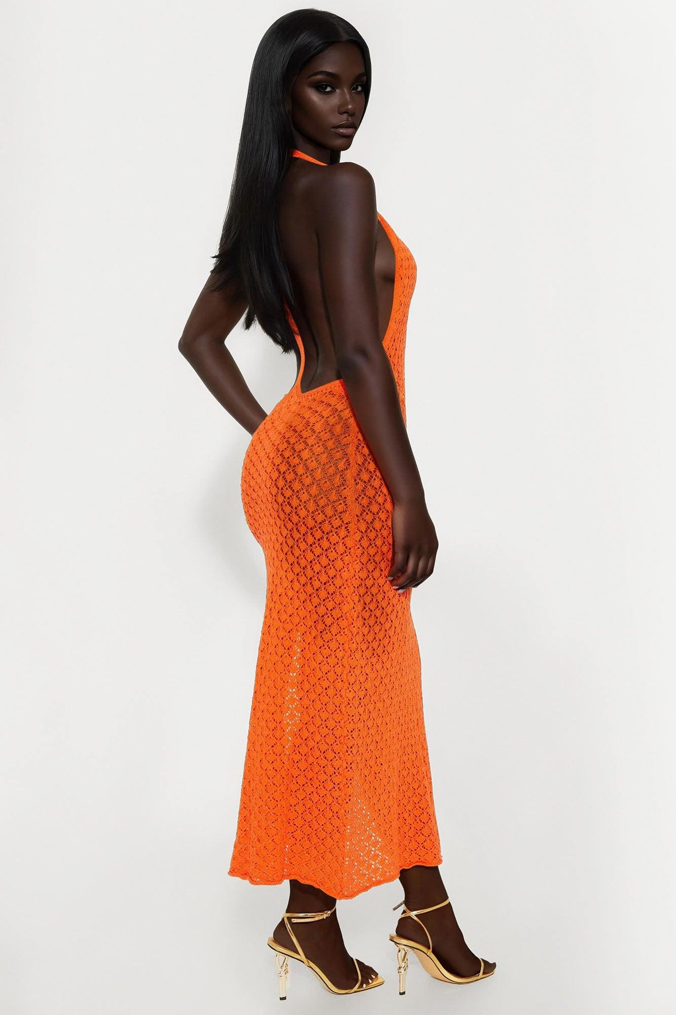 Seaside Escape Backless Crochet Maxi Dress - Orange Female Product Image