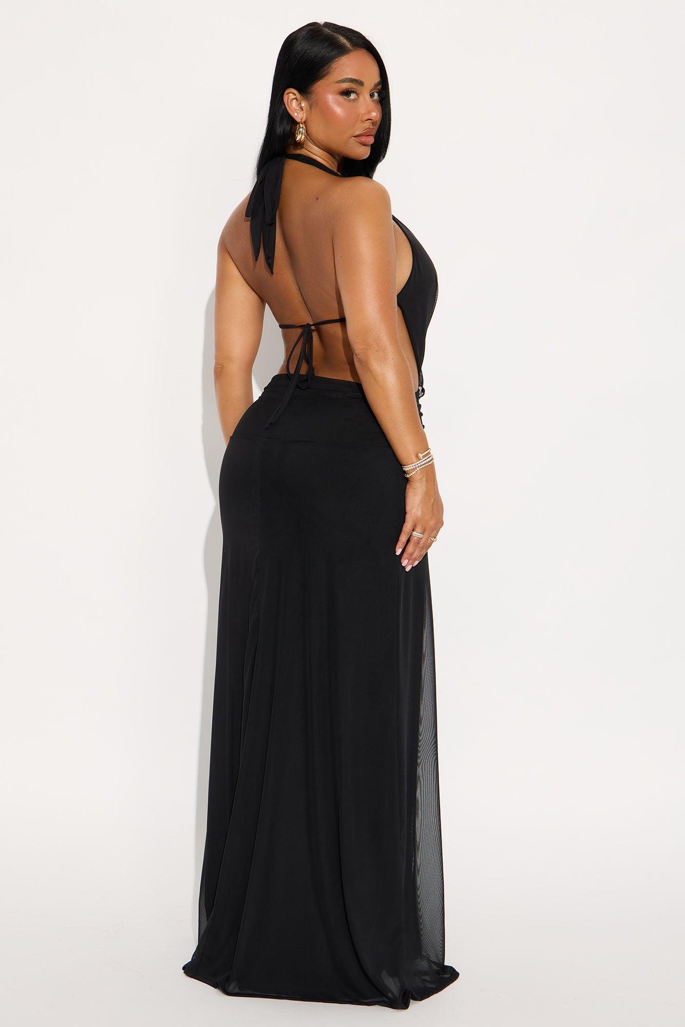 Hailie Mesh Halter Backless Maxi Dress - Black Female Product Image