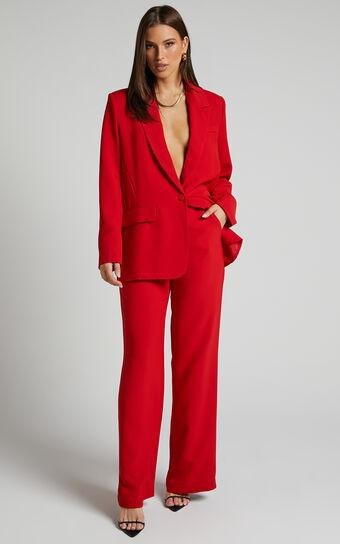 Bonnie Pants - High Waisted Tailored Wide Leg Pants in Red Product Image
