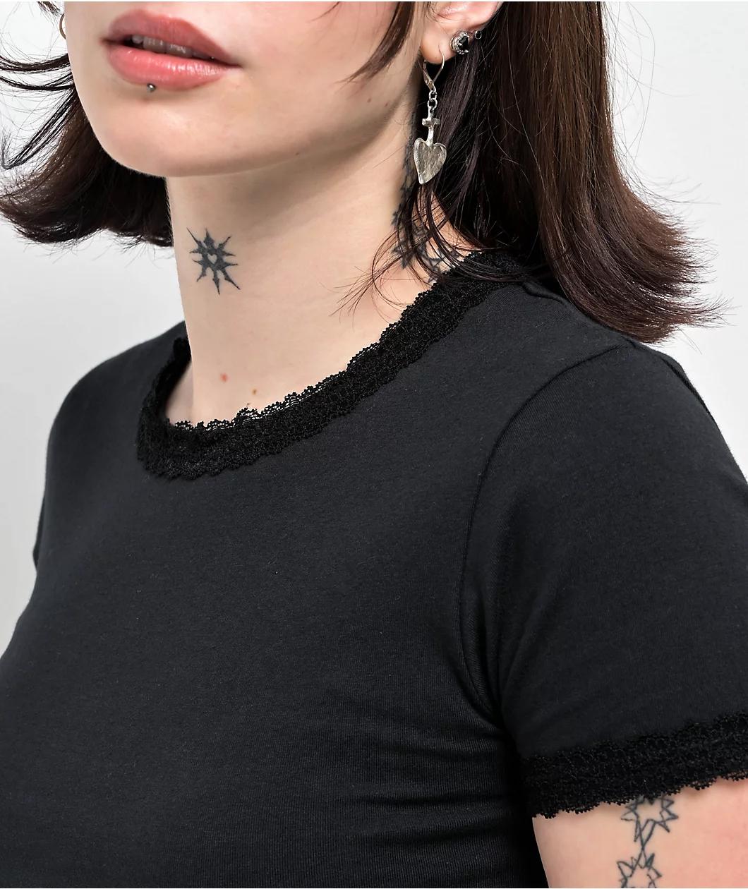 Zine Stacey Black Lettuce Crop T-Shirt Product Image