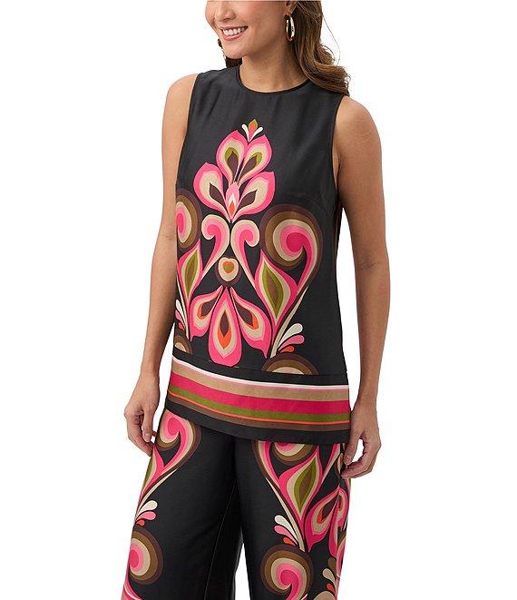 Trina Turk Malema Printed Satin Georgette Round Neck Sleeveless Top Product Image