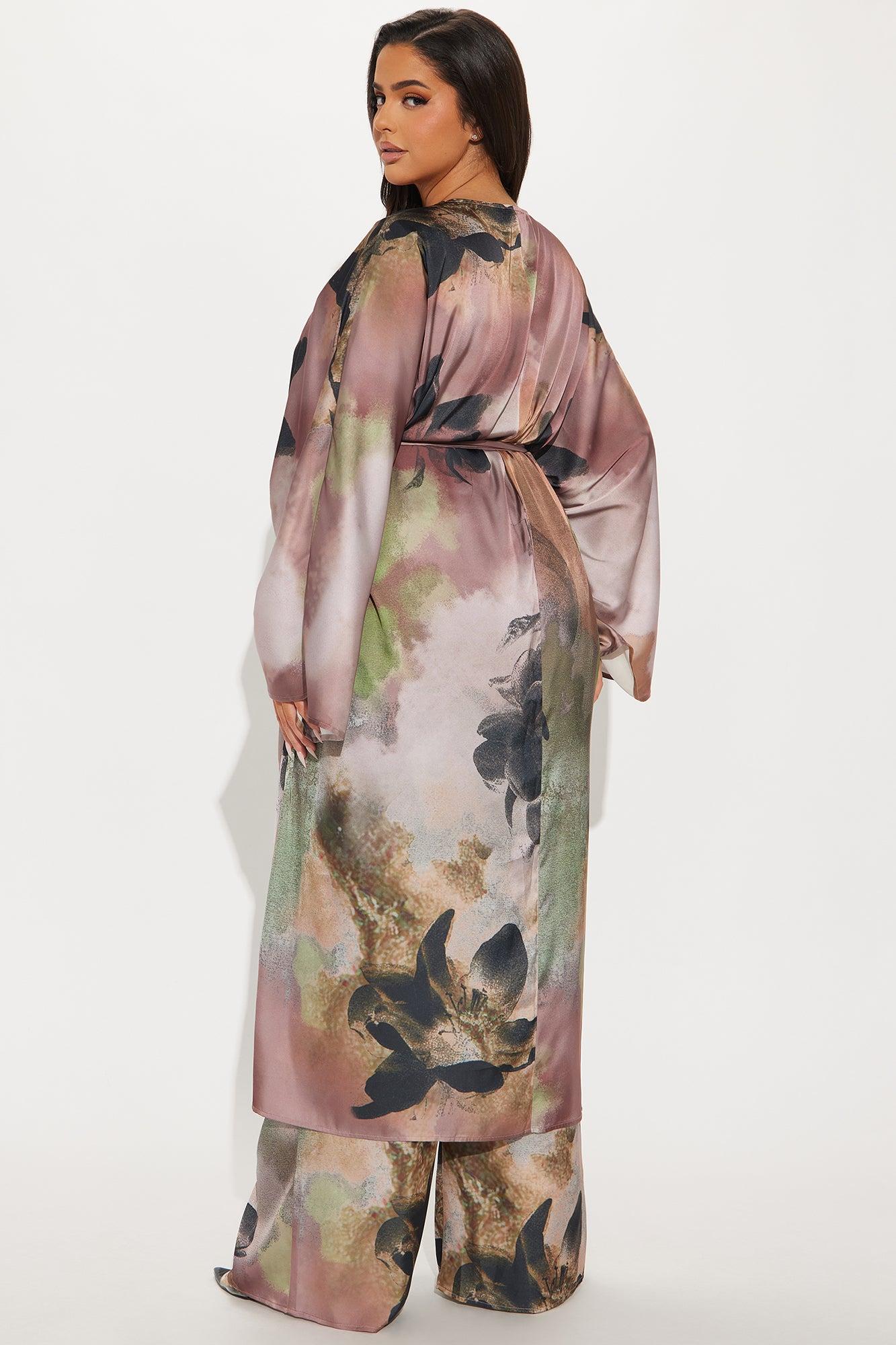 Dark Seduction Satin Kimono Pant Set - Brown/combo Product Image