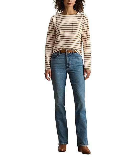Lauren Ralph Lauren Stripe Jersey Knit Snap Trim Boatneck Top Product Image