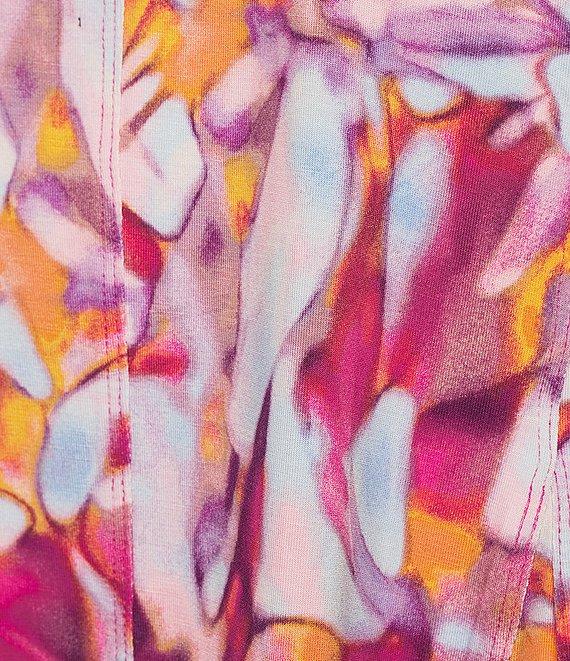 Intro Knit Jersey Watercolor Print Scoop Neck 3/4 Sleeve Flare Hem Top Product Image