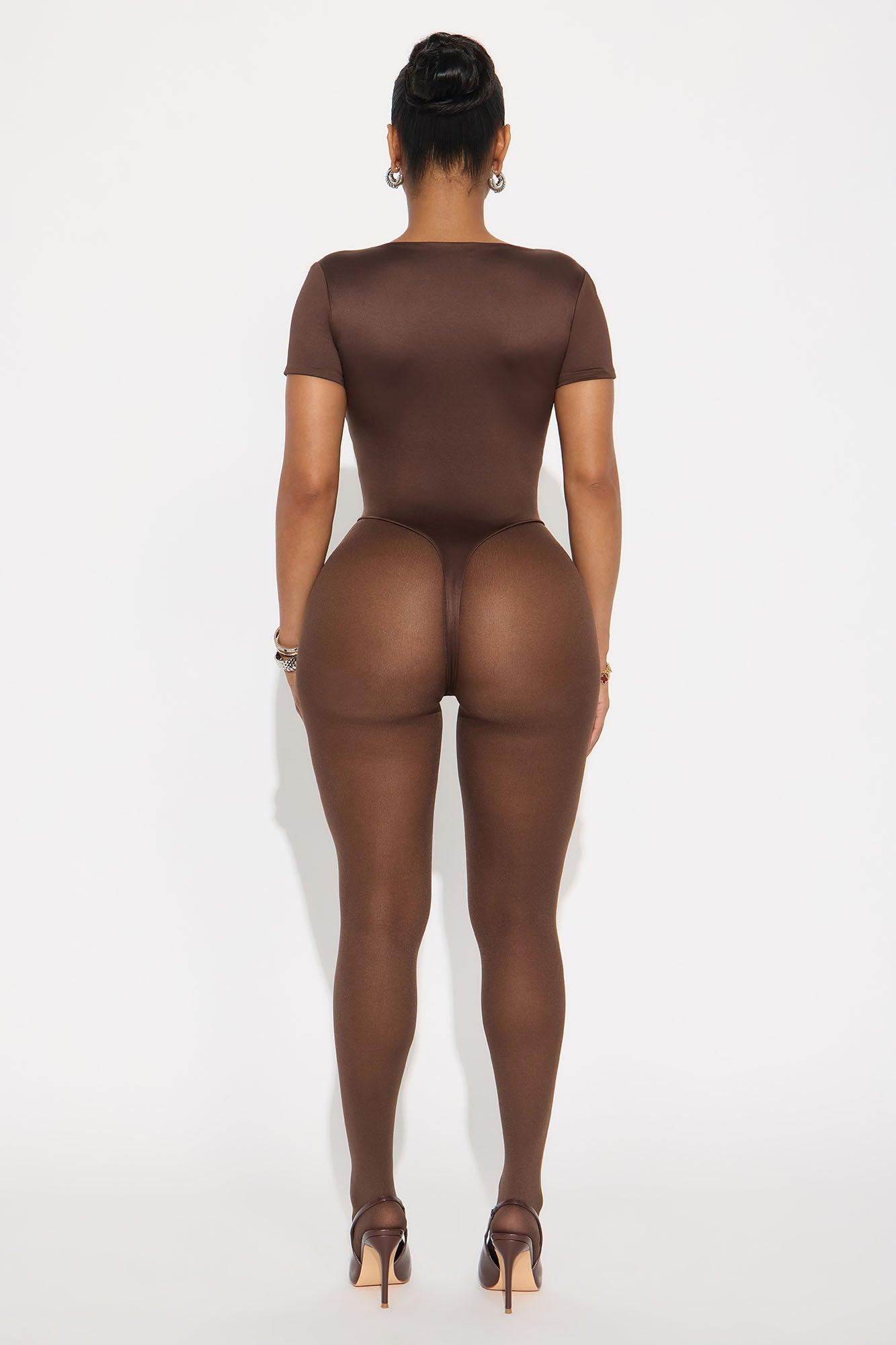 Contour Double Lined Short Sleeve High Cut Bodysuit - Chocolate Female Product Image