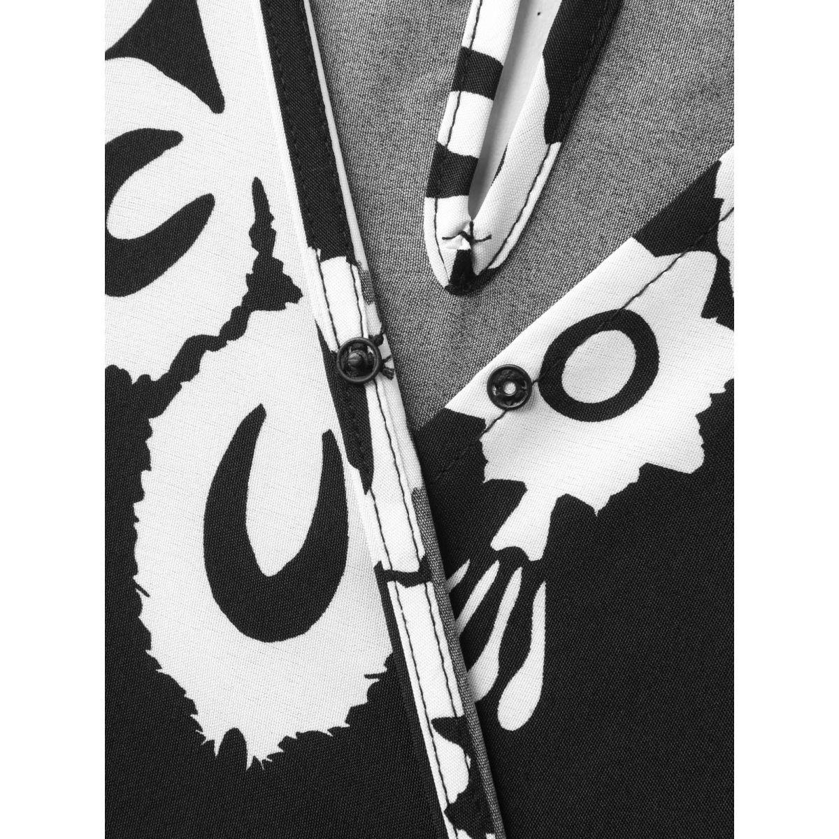 Plus Size Black Boho Print Shirred Waist Surplice Jumpsuit Women Boho Short sleeve V-neck Vacation Loose Jumpsuits BloomChic 30/6X Product Image