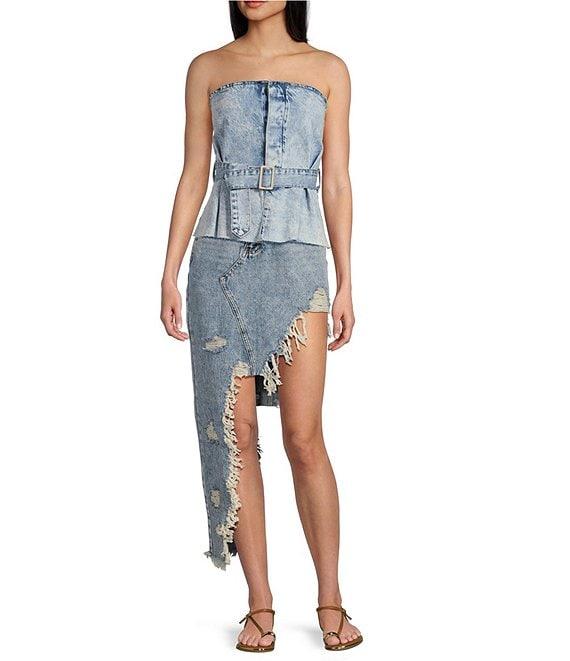 Signature 8 Strapless Belted Denim Top Product Image