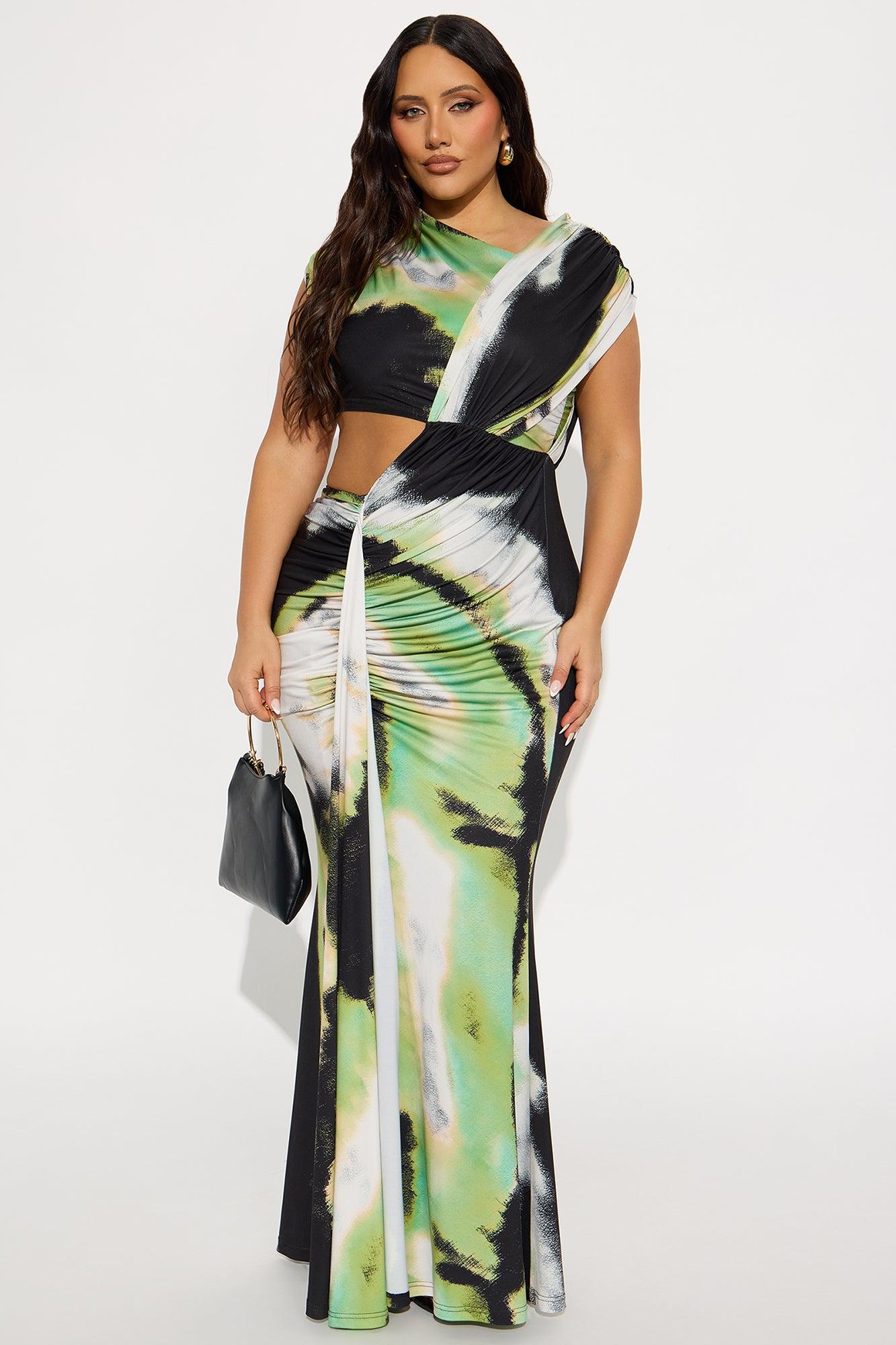Aria Printed Cut Out Maxi Dress - Green/combo Female Product Image