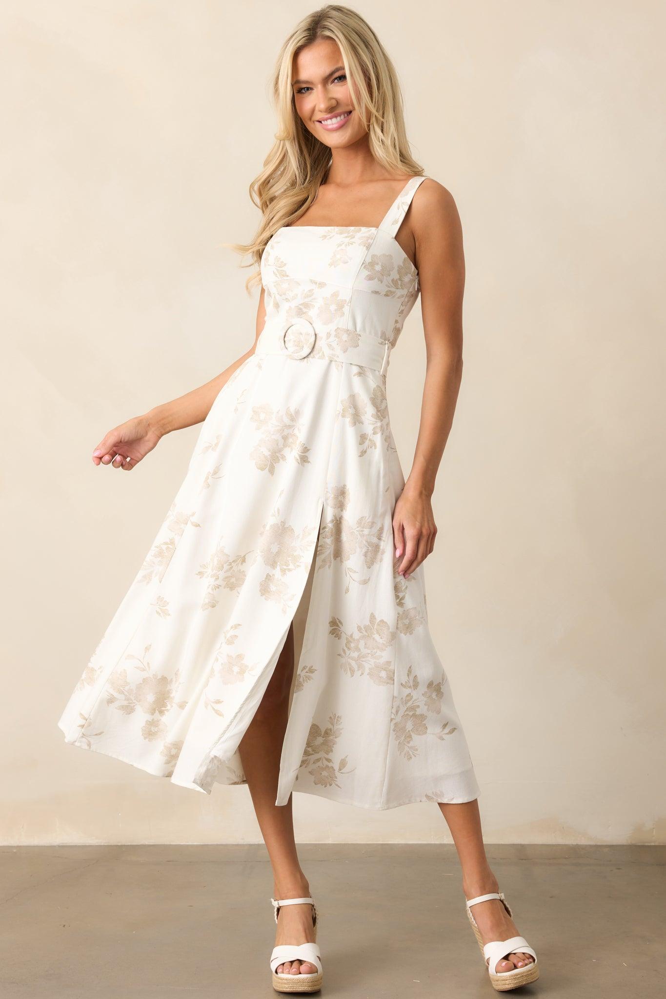 Drift Away Ivory Floral Midi Dress Product Image