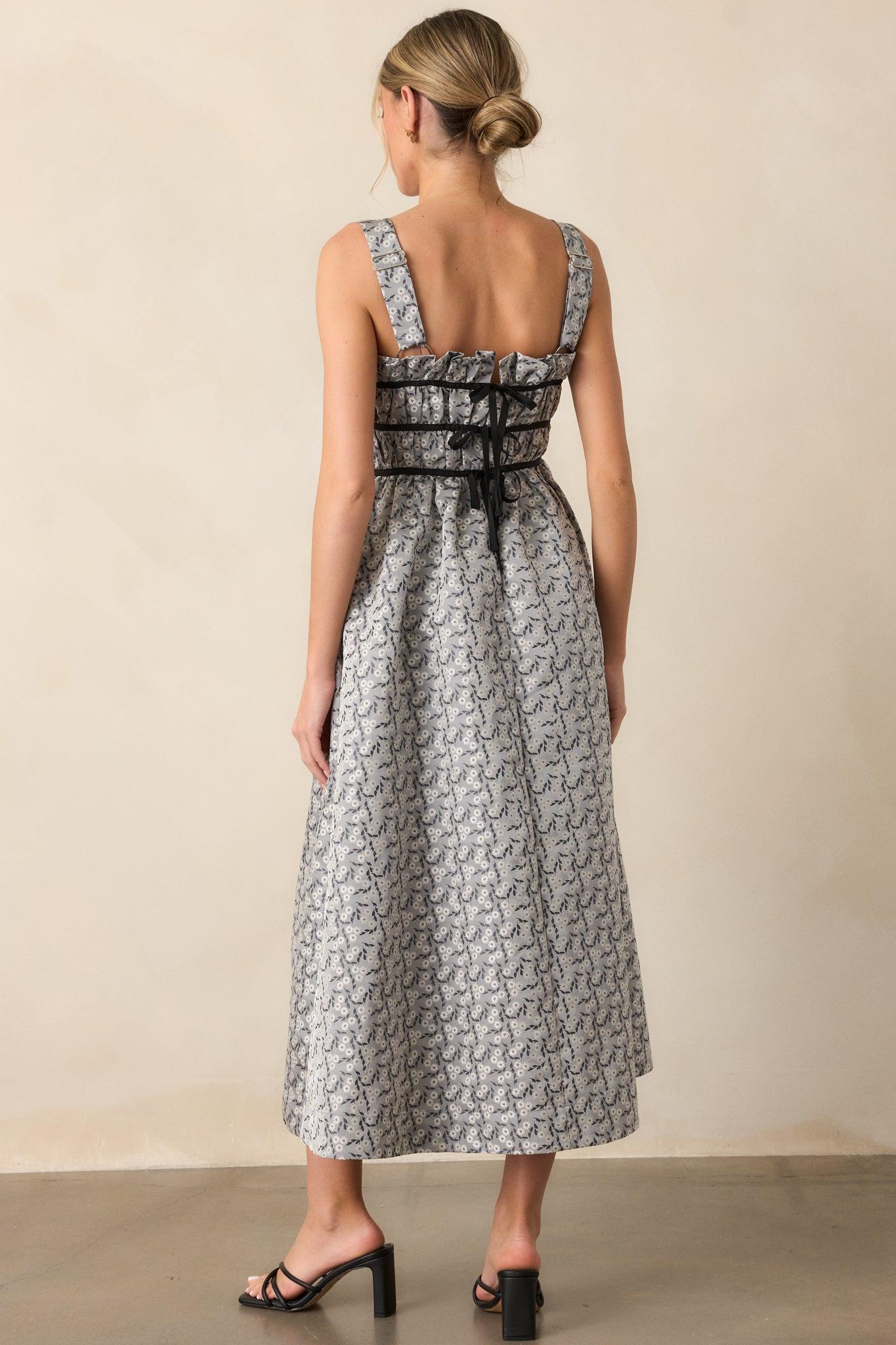 Moment In Time Light Grey Floral Midi Dress Product Image