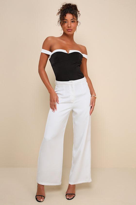 Signature Perfection Black Color Block Satin Notched Bodysuit Product Image