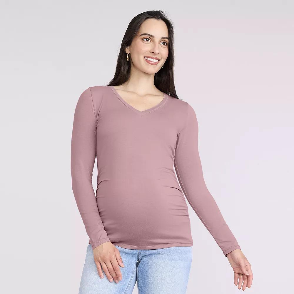 Maternity Motherhood® V-Neck Side Ruched Long Sleeve Tee, Women's,  Product Image