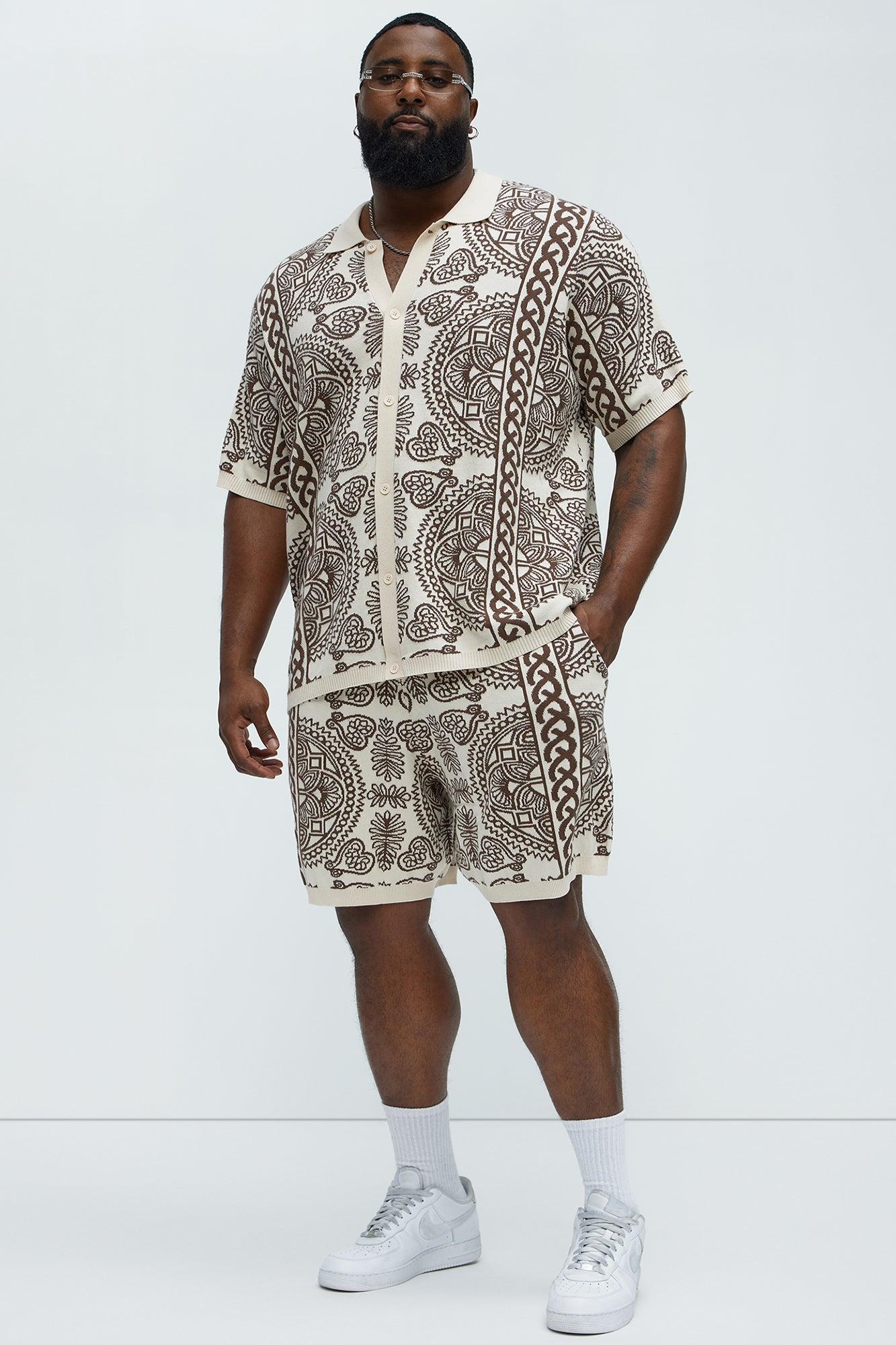 Ornate Jacquard Knitted Shirt - Brown/combo Product Image