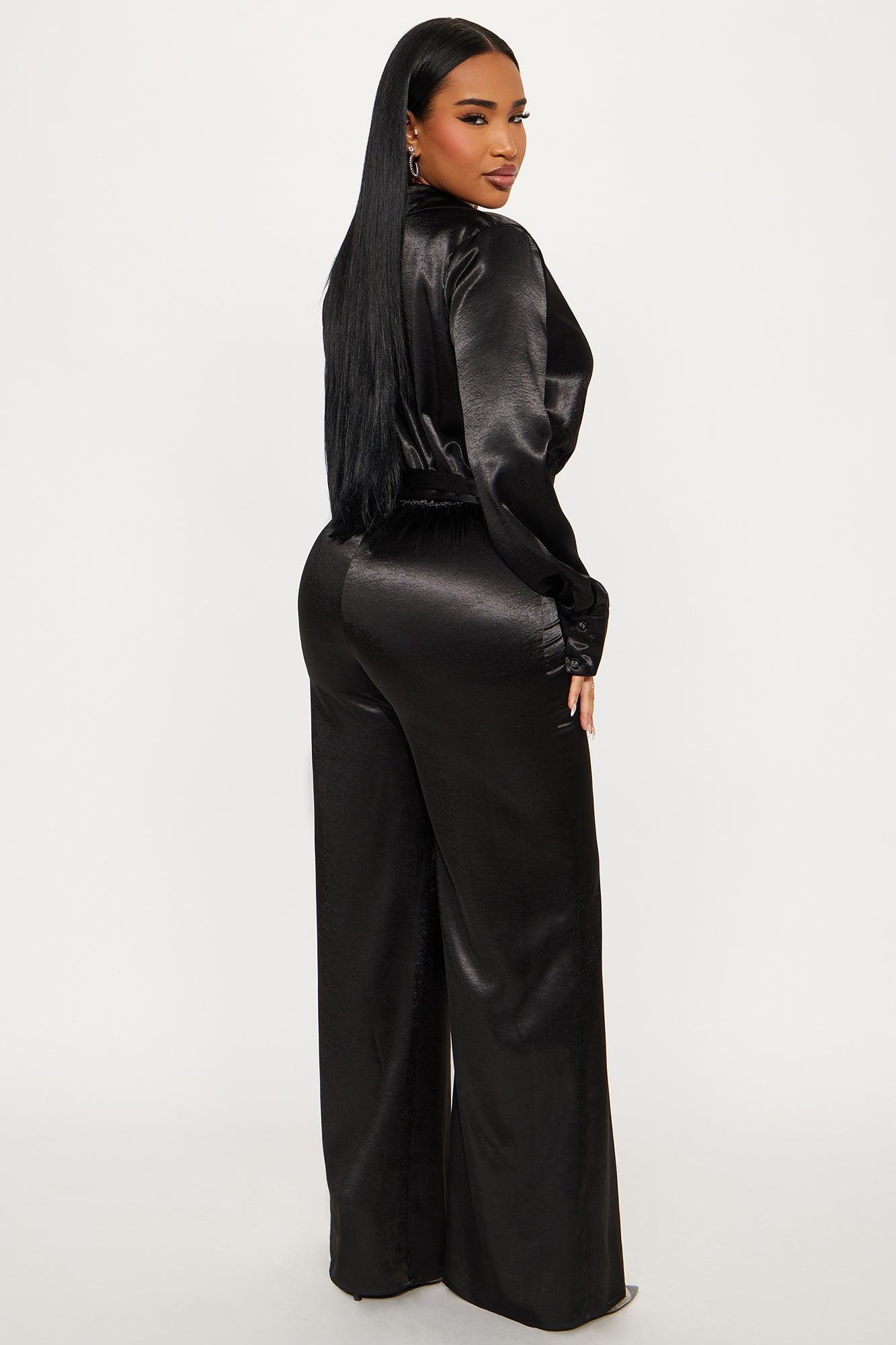 Amelie Satin Wide Leg Jumpsuit - Black Female Product Image