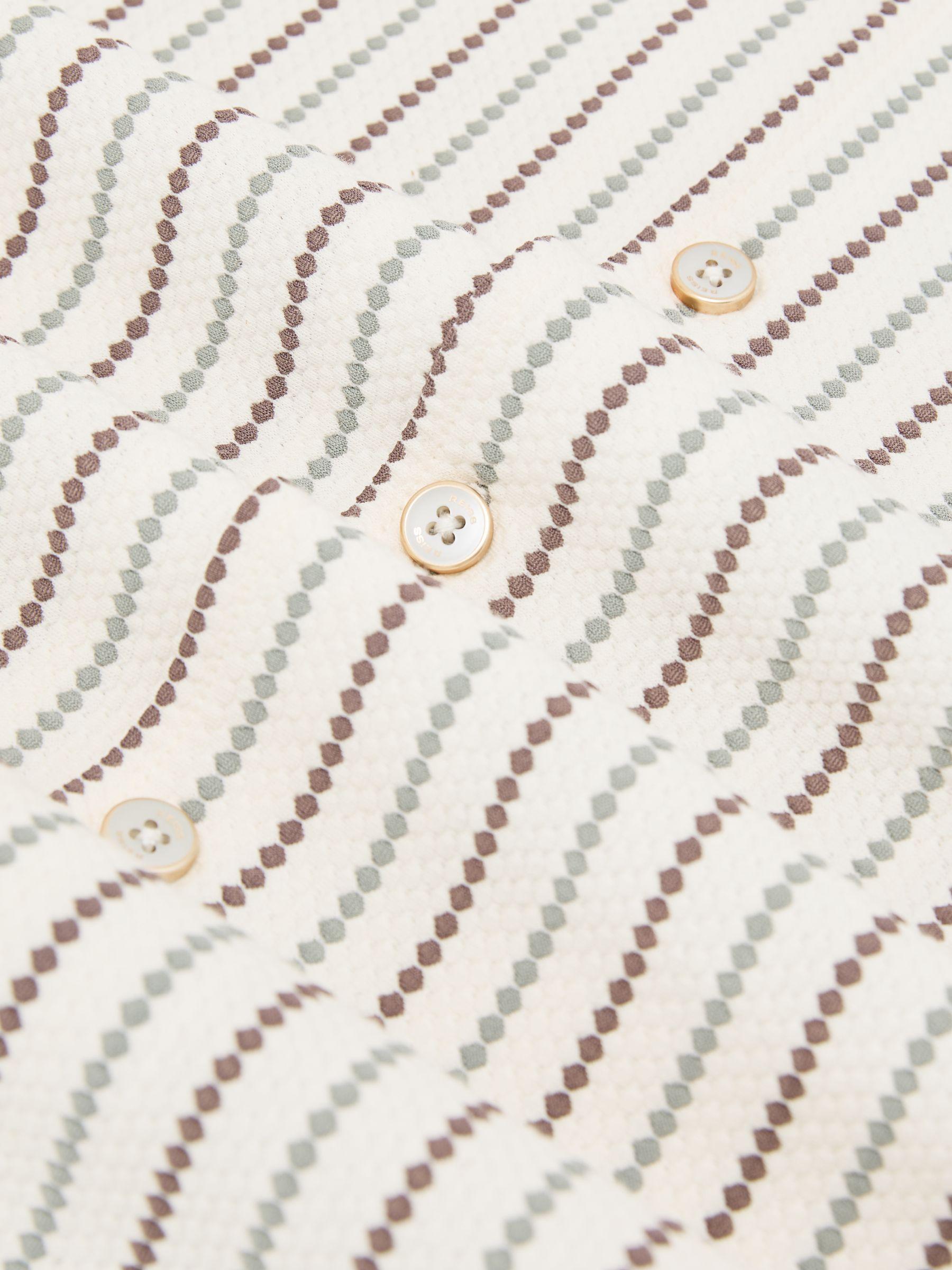 Textured-Stripe Cuban-Collar Shirt Cotton-Blend in Green/Brown Multi Product Image