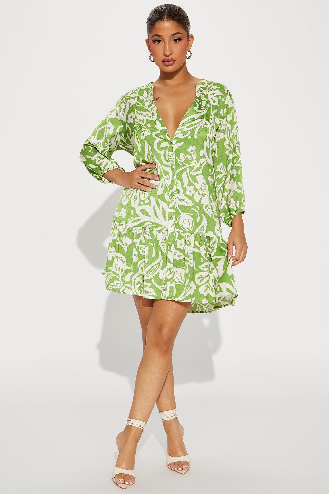 Gabby Satin Mini Dress - Green Product Image