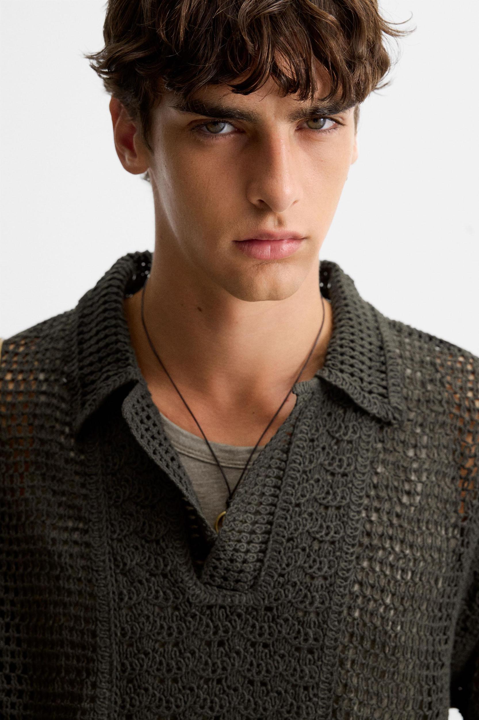 CROCHET TEXTURED POLO SHIRT Product Image