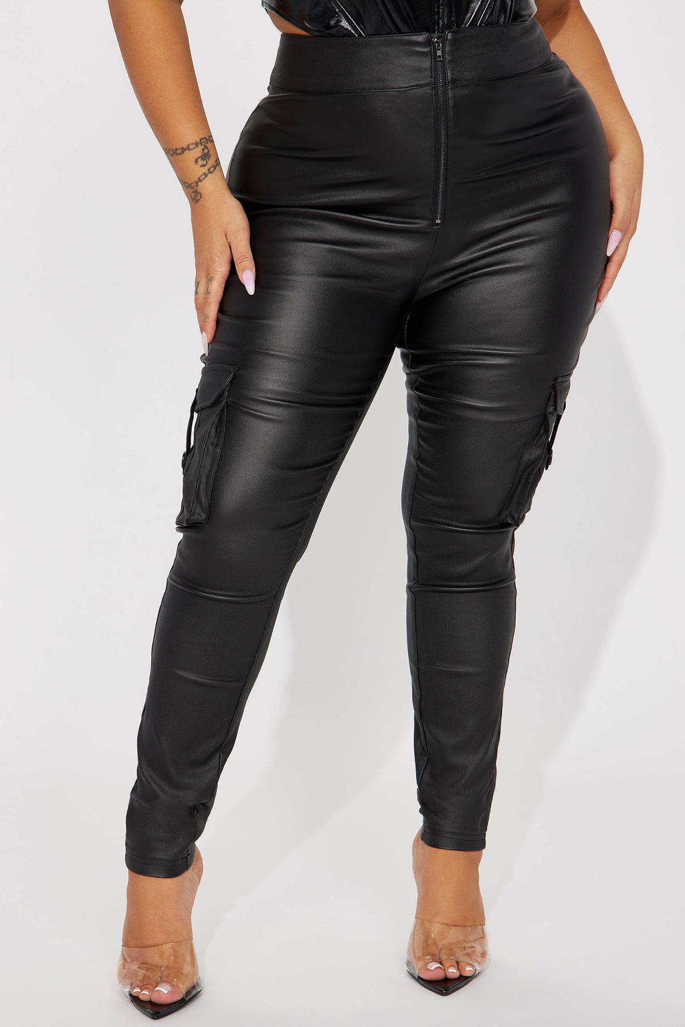 Kalen Cargo Faux Leather Skinny Pant - Black Product Image