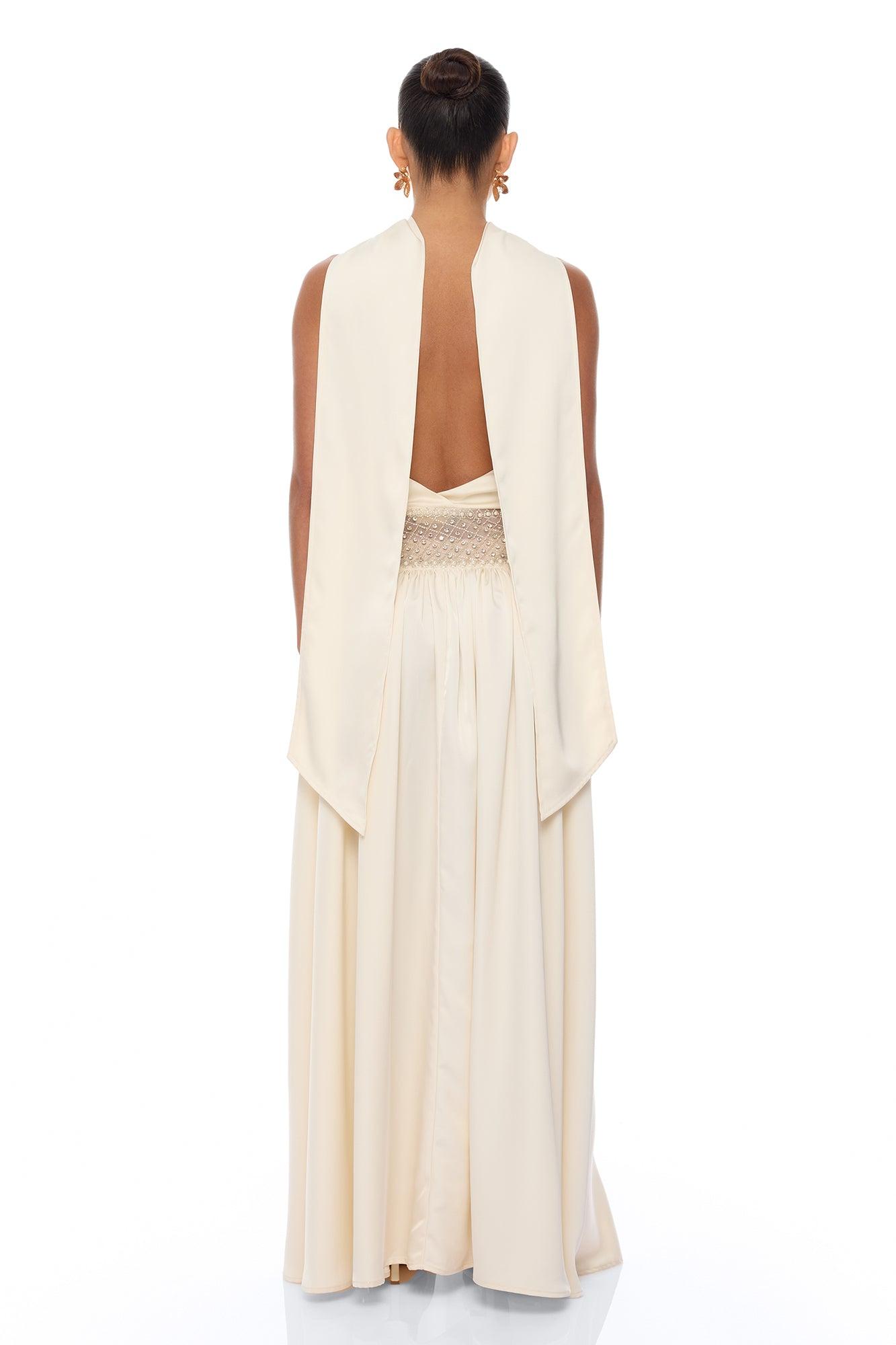 Anya Embellished Satin Maxi Dress - Cream Female Product Image
