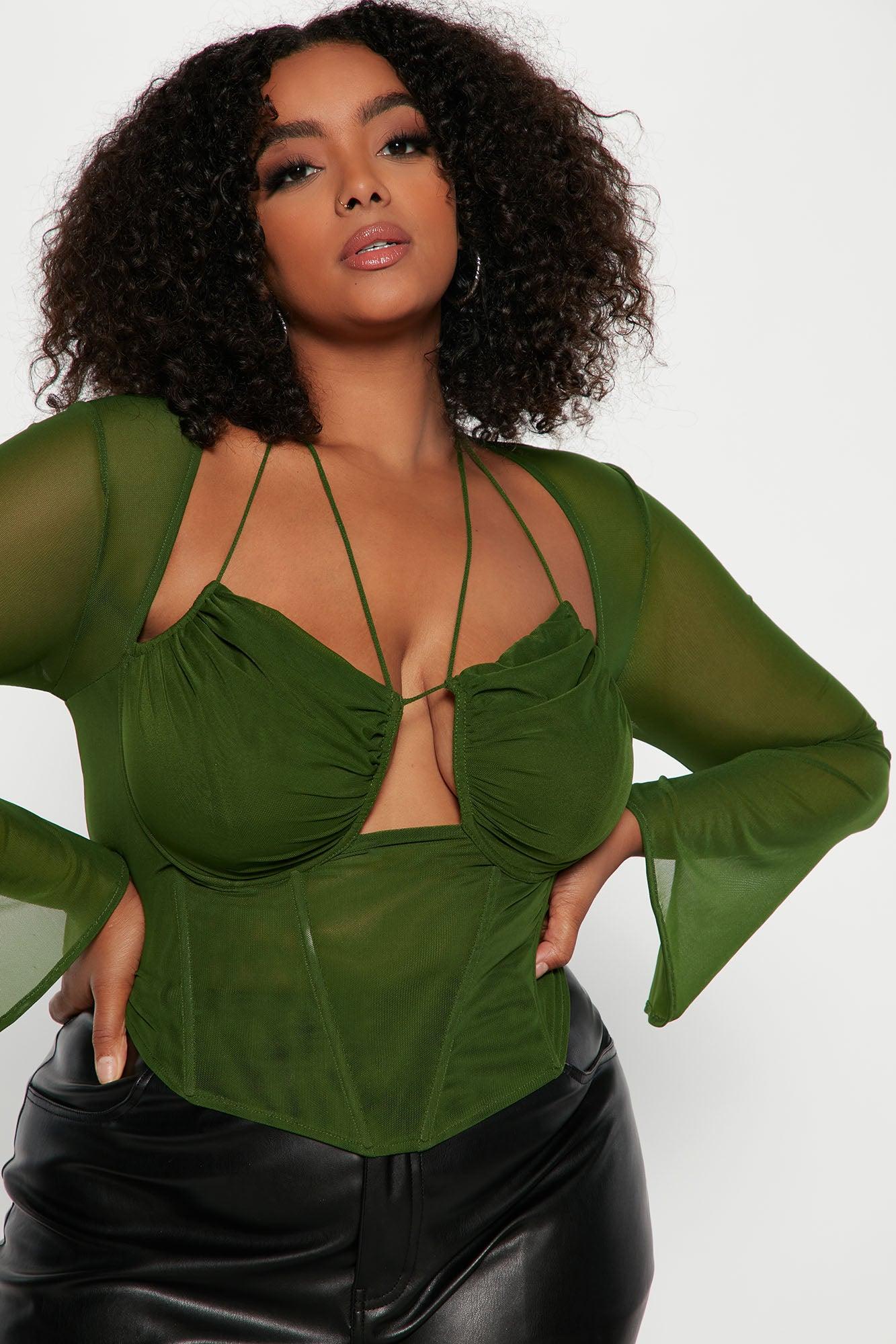 Melanie Mesh Corset Top - Olive Product Image