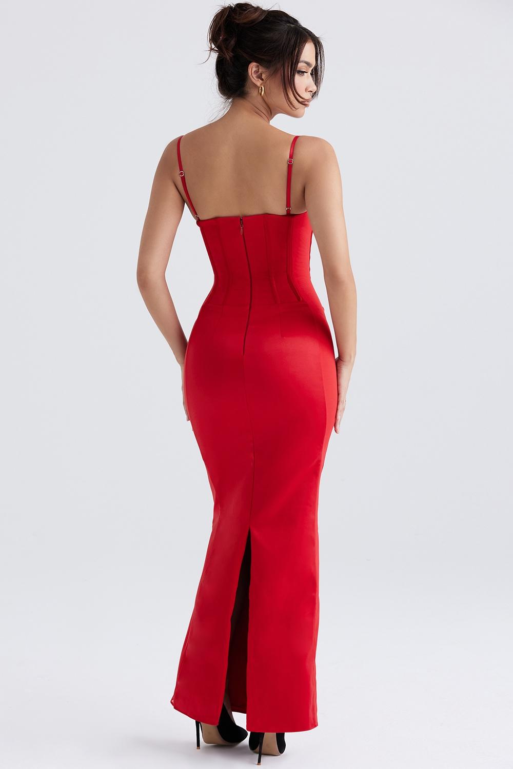 Shani  red satin corset maxi dress Product Image