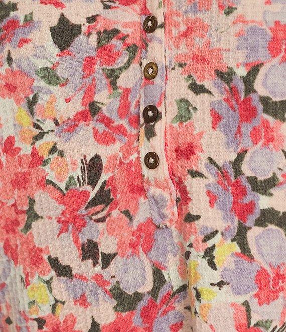 Westbound Floral Burst Long Sleeve Henley Neck Top Product Image