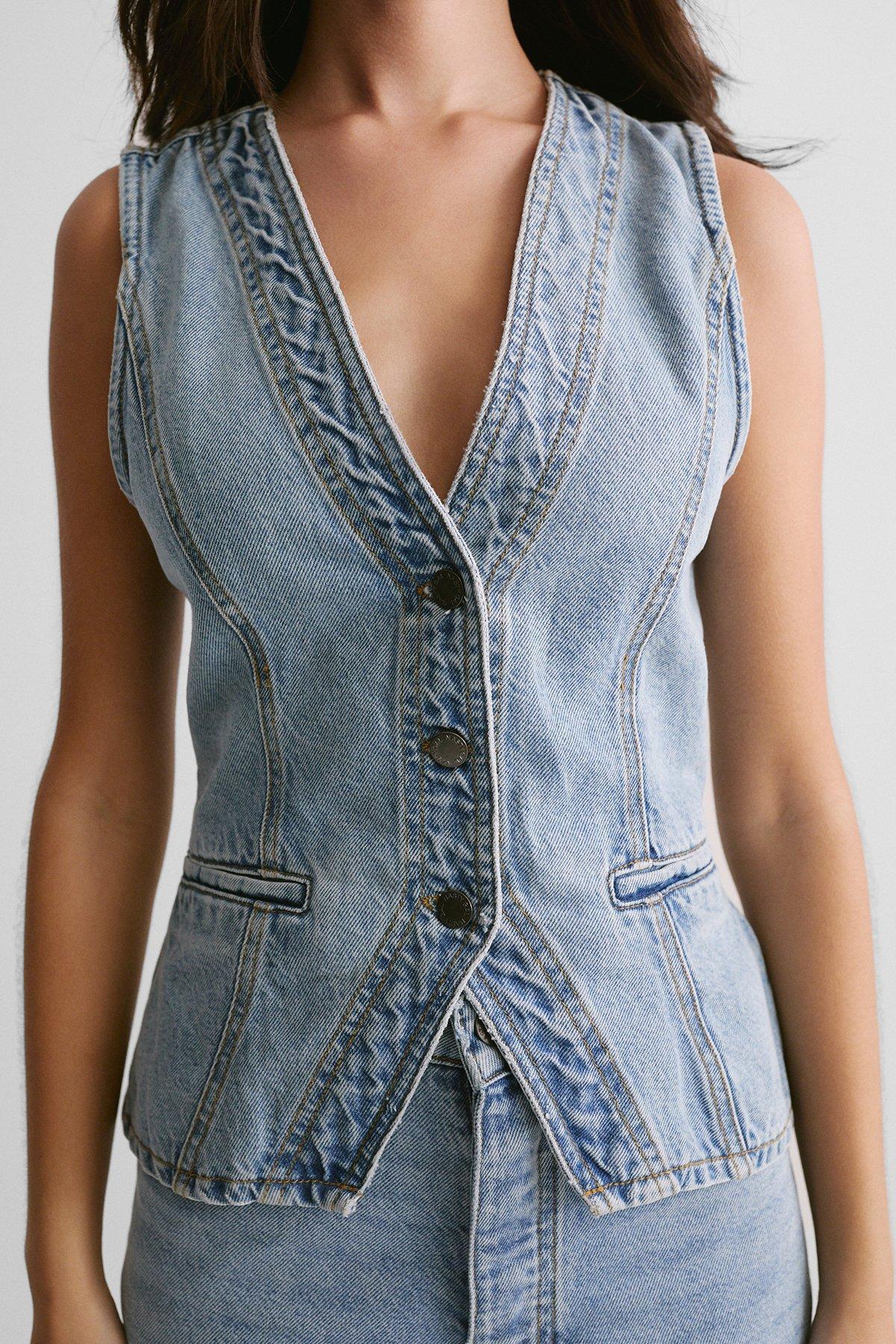The Longline Denim Waistcoat Product Image
