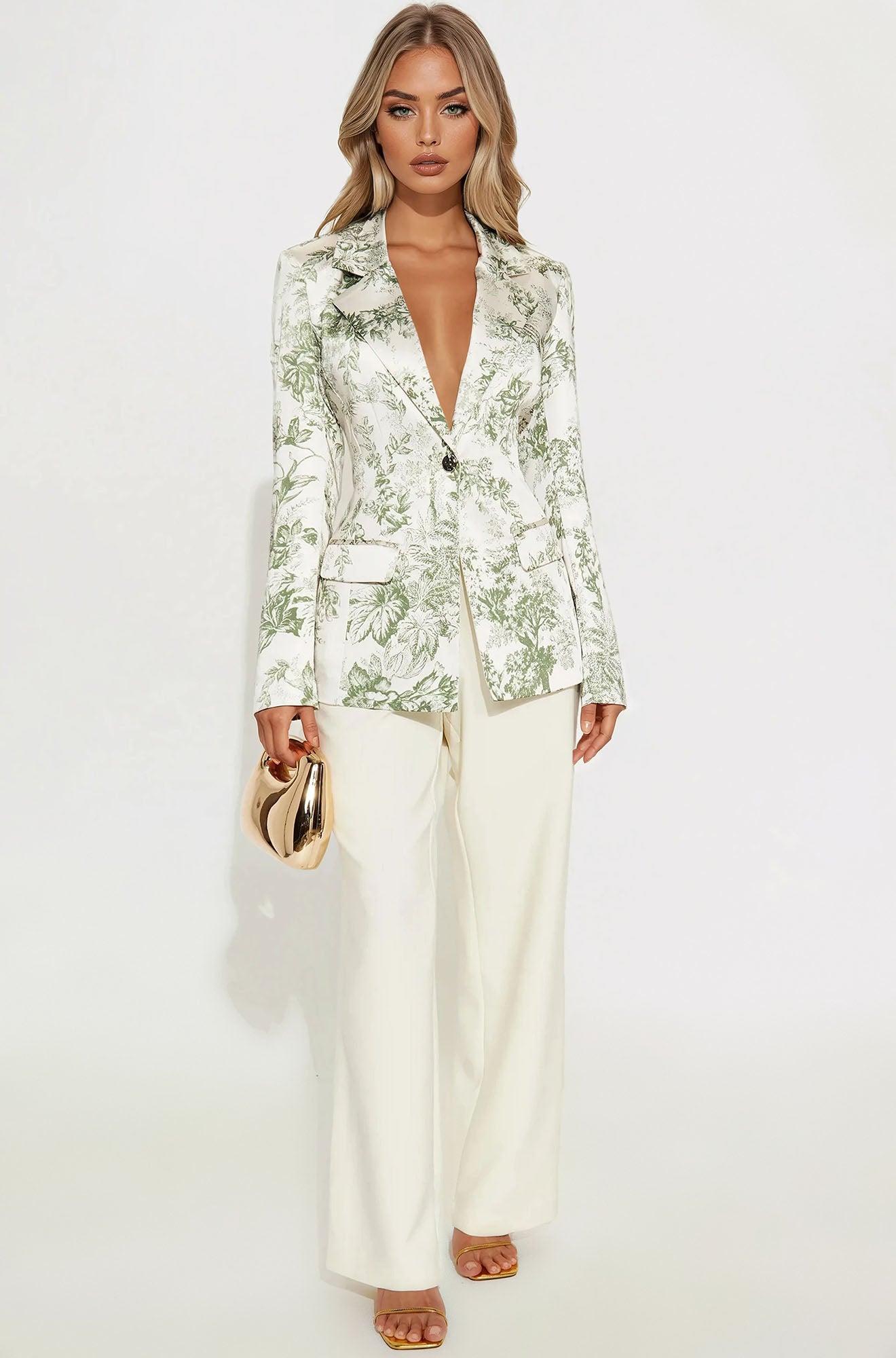 Jolie Floral Satin Blazer - Cream/combo Female Product Image