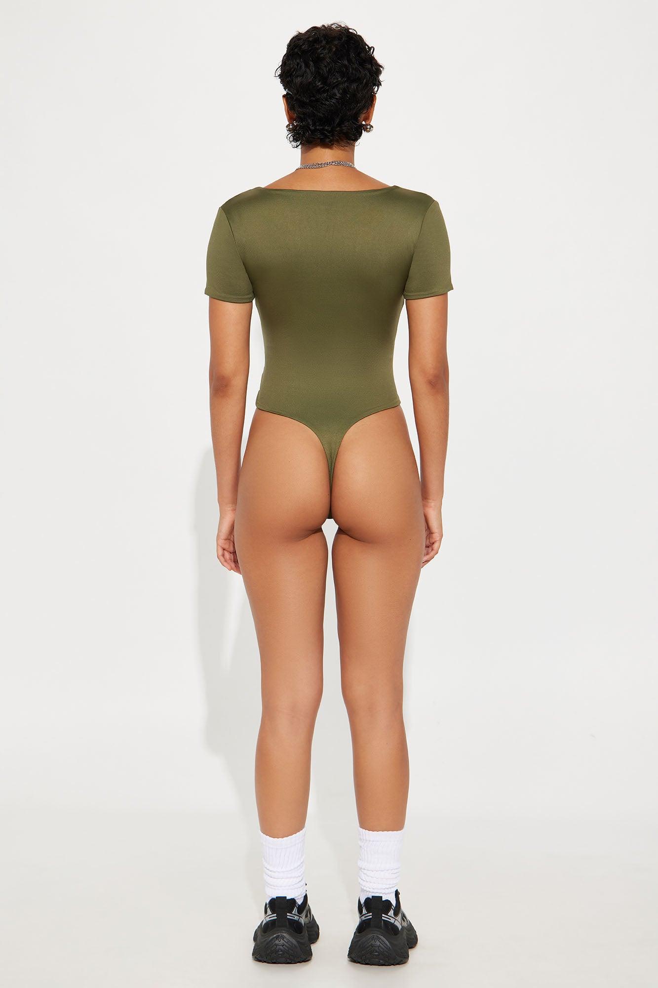 Contour Double Lined Short Sleeve High Cut Bodysuit - Military Green Female Product Image