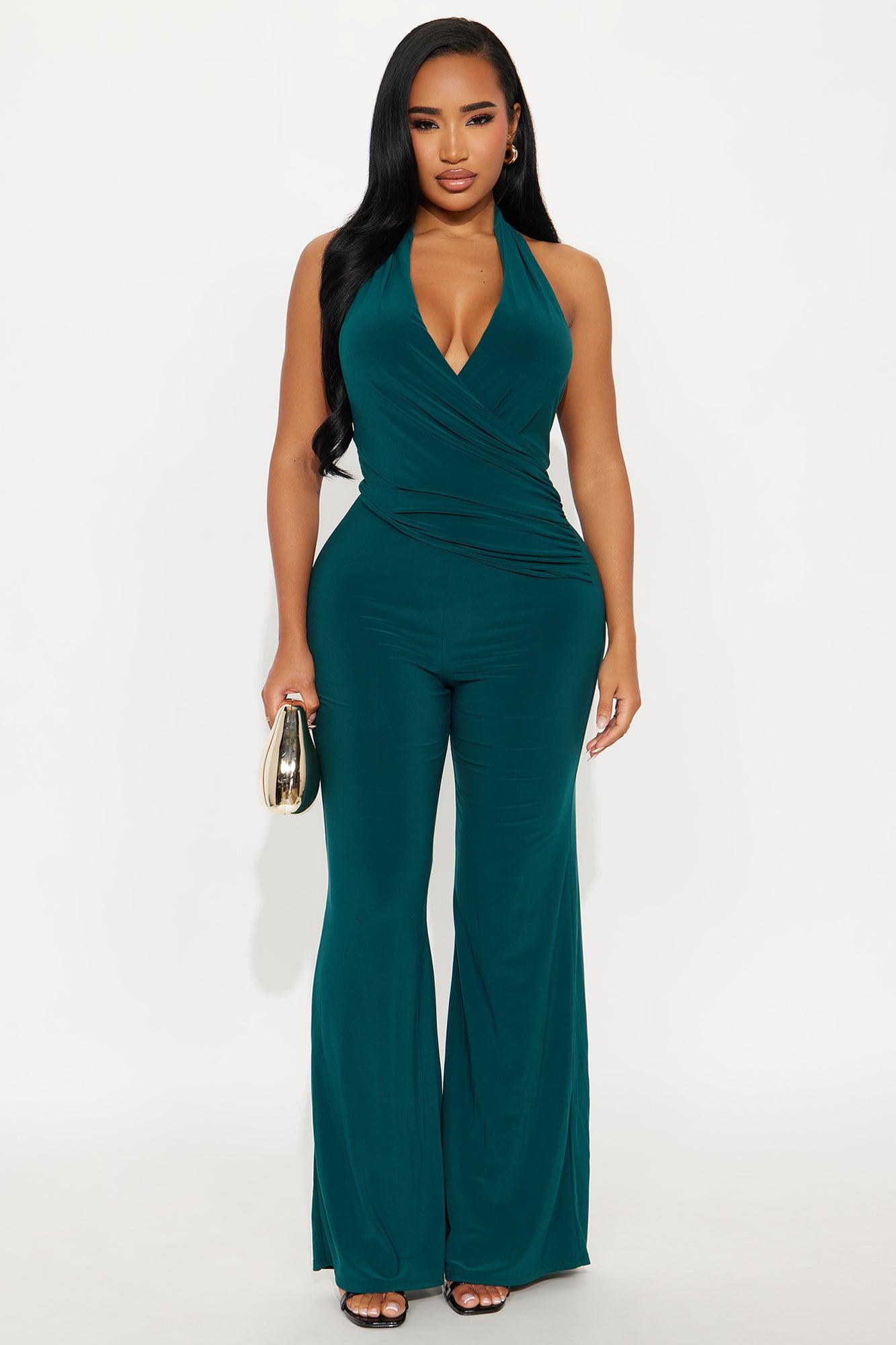 Loren Halter Wide Leg Jumpsuit - Hunter Green Female Product Image