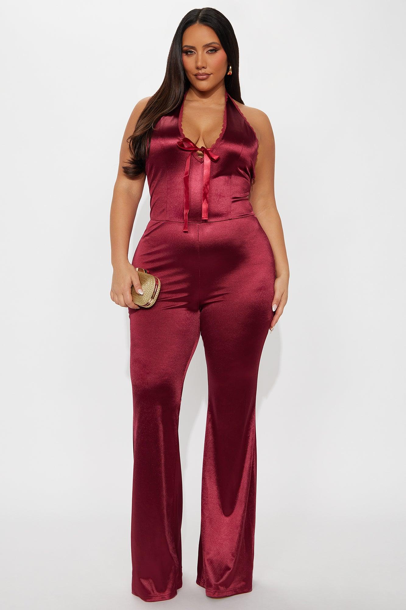 Seeking Some Fun Satin Jumpsuit - Wine Female Product Image