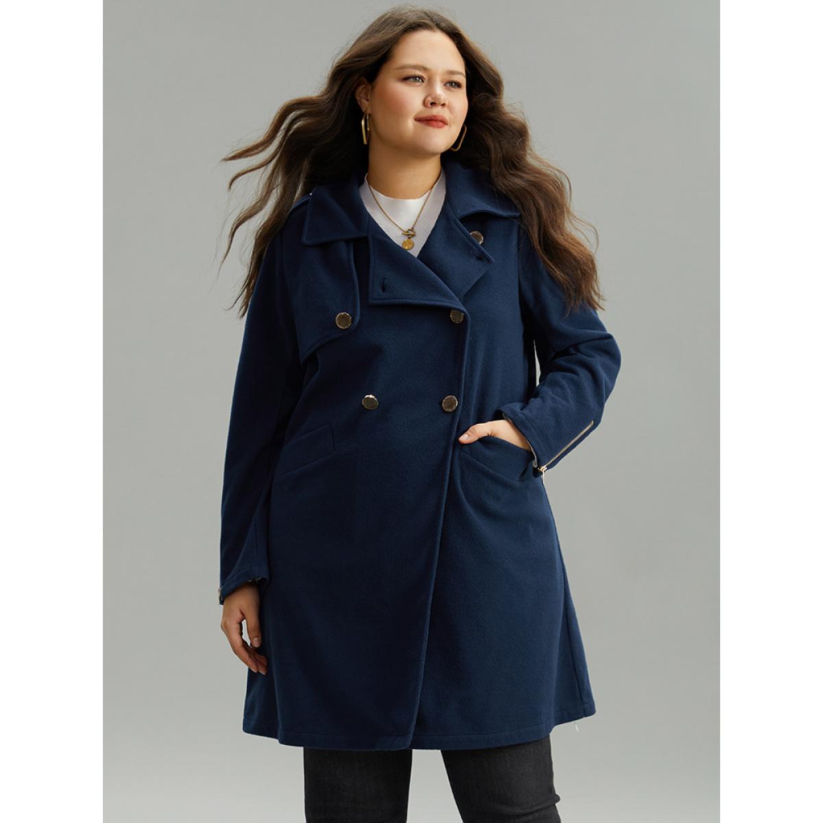 Plus Size Double Breasted Pocket Zipper Coat Women Indigo Casual Zipper Ladies Dailywear Winter Coats BloomChic 22-24/3X Product Image