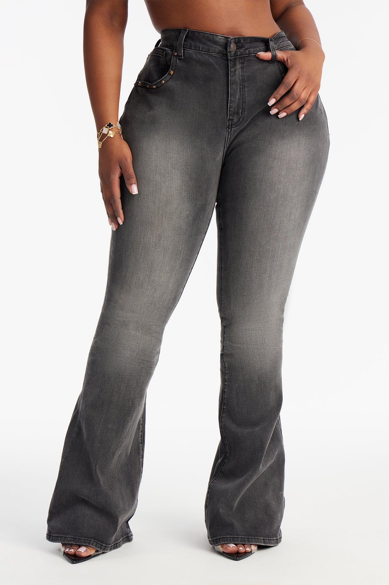 Isabella Embellished Low Rise Flare Jeans - Grey/Smoke Female Product Image
