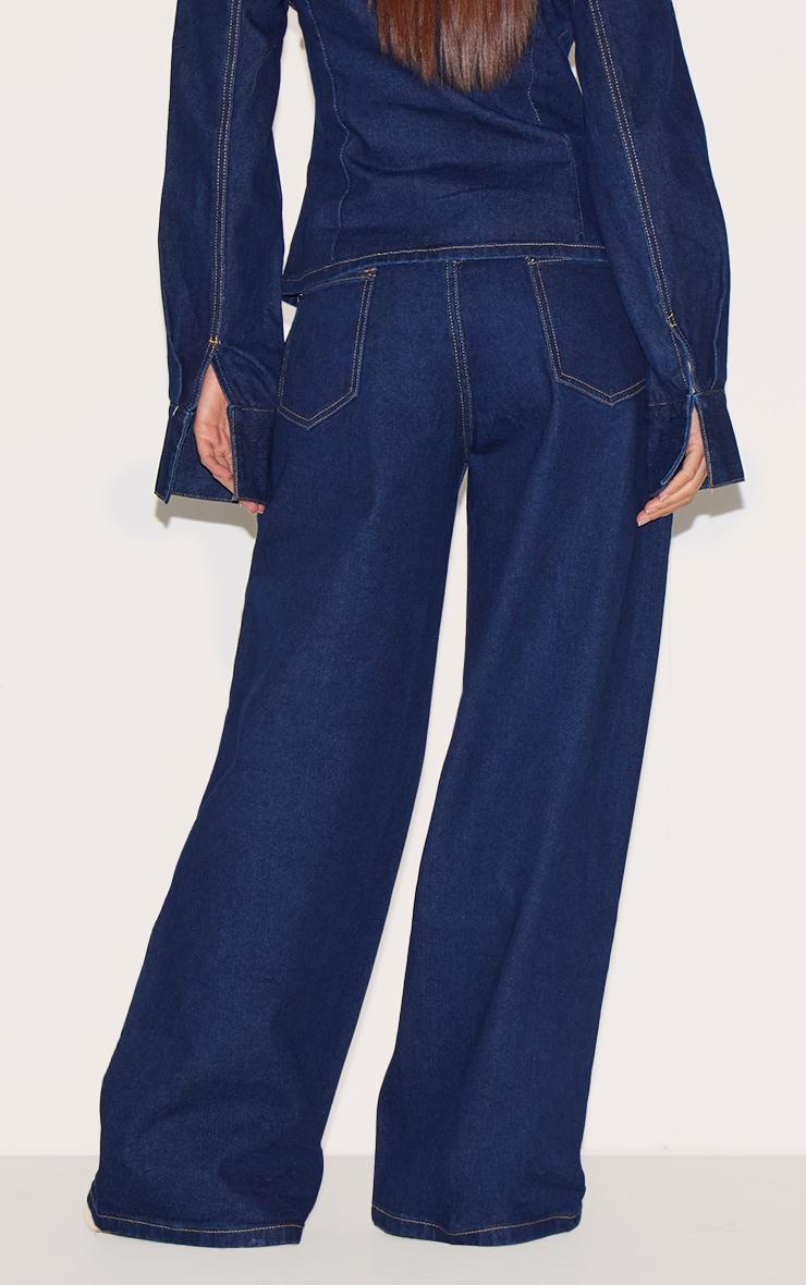 Indigo Contrast Stitch Mid Waist Wide Leg Jeans Product Image
