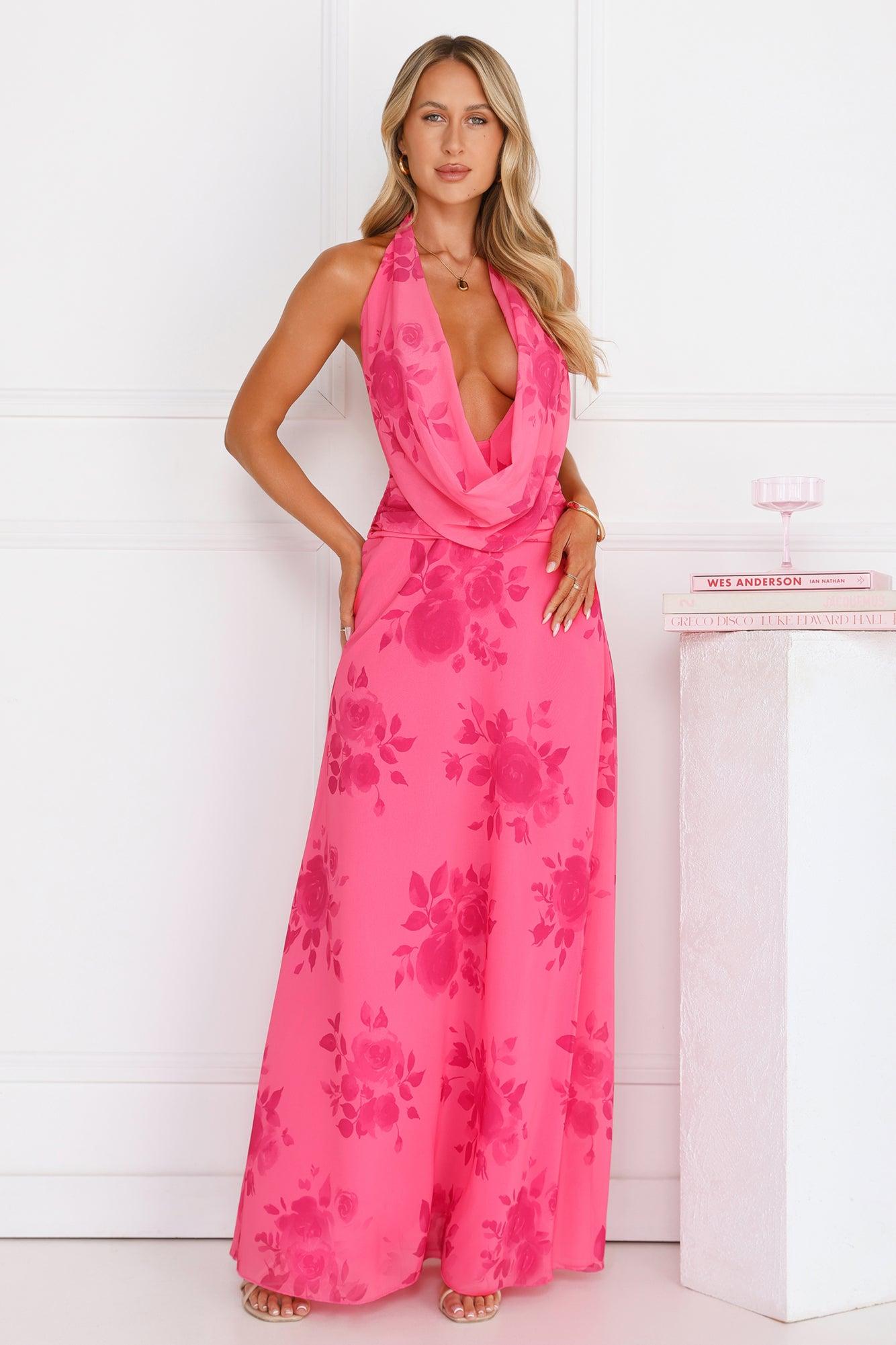 Summer Edition Halter Maxi Dress Pink Product Image