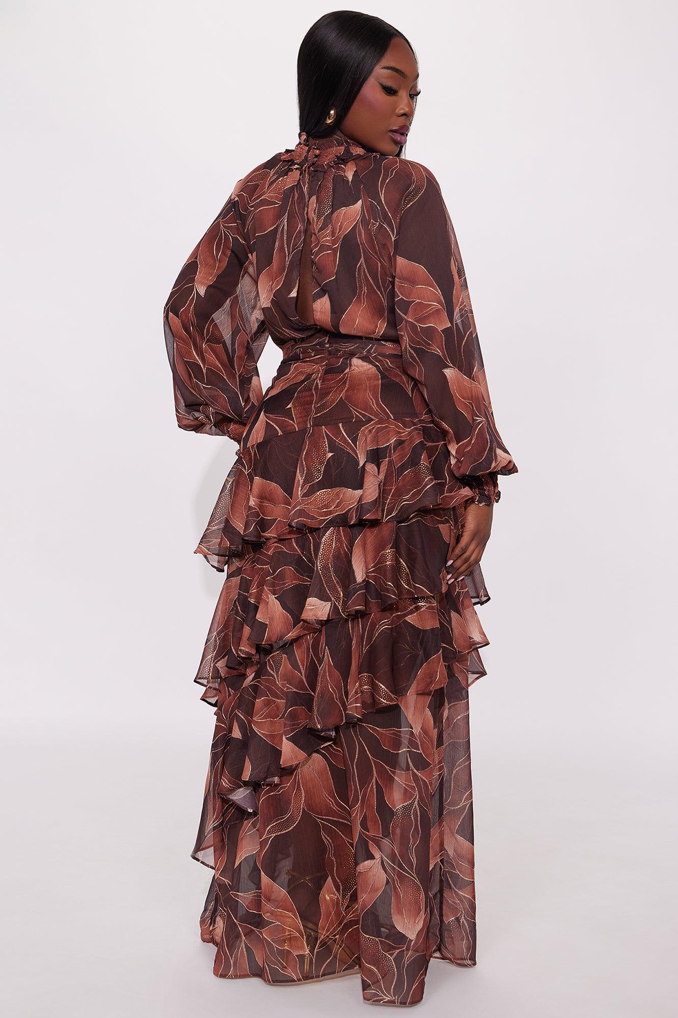 Sofia Chiffon Maxi Dress - Brown/combo Female Product Image