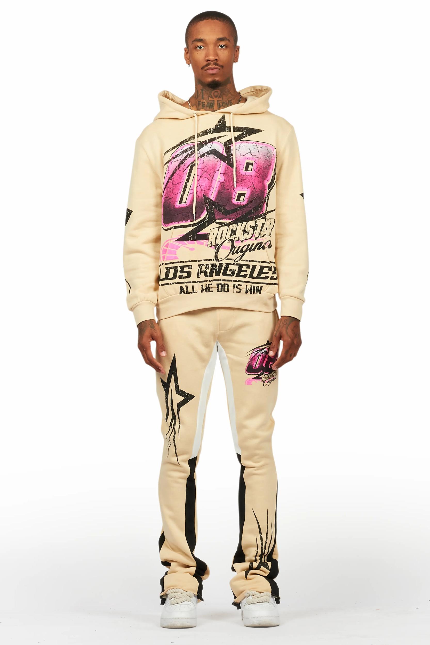 Kastell Beige Hoodie/Stack Flare Track Pant Set Male Product Image